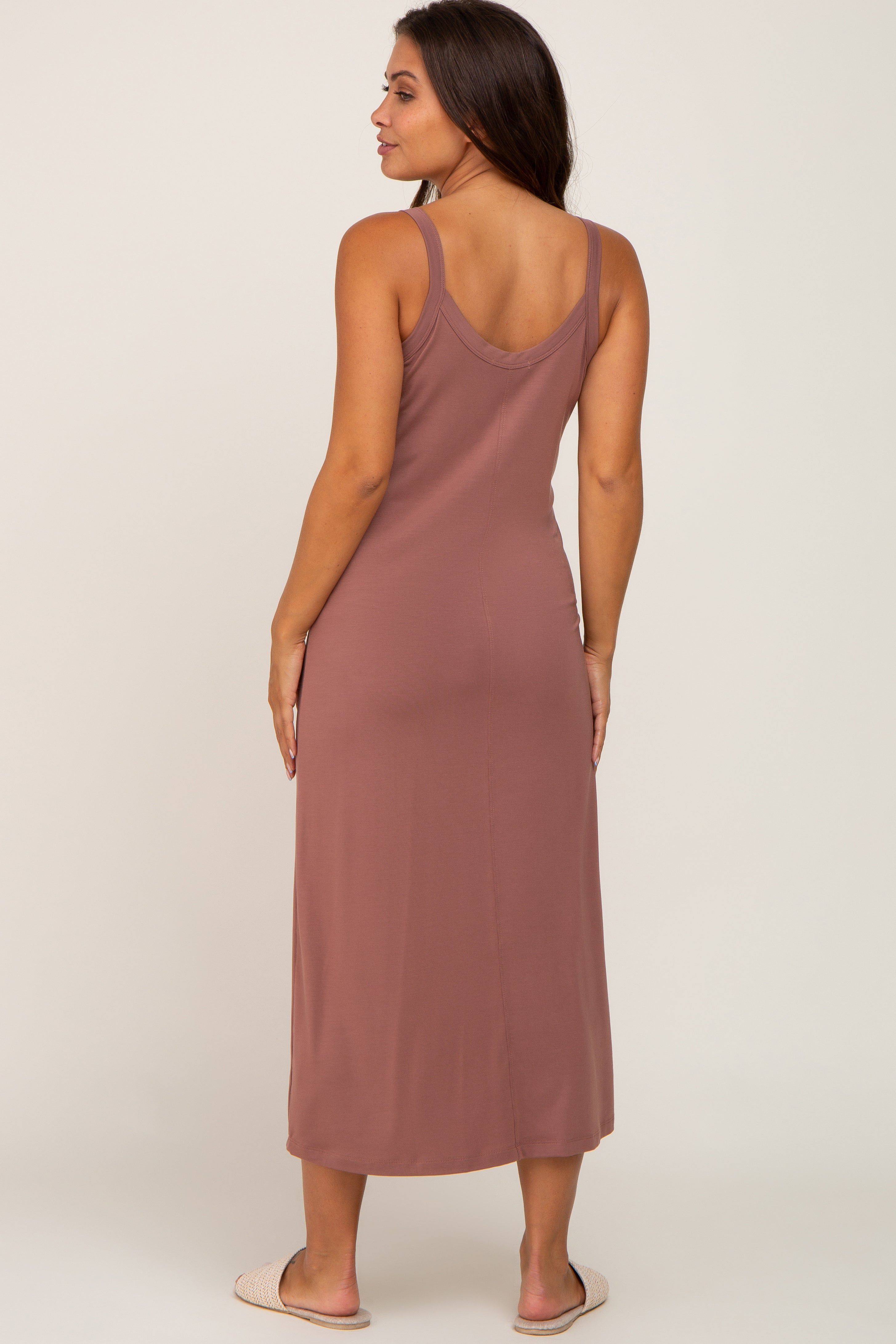 Brown Scoop Neck Maternity Midi Dress sold by Pinkblush product image thumbnail 3