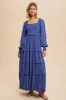 Periwinkle Smocked Long Sleeve Ruffle Tiered Maxi Dress sold by Pinkblush