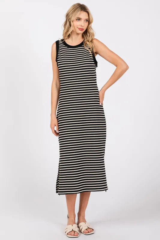 Black Striped Sleeveless Midi Dress sold by Pinkblush