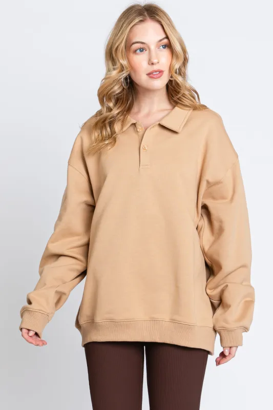 Taupe Collared Pullover Sweatshirt sold by Pinkblush