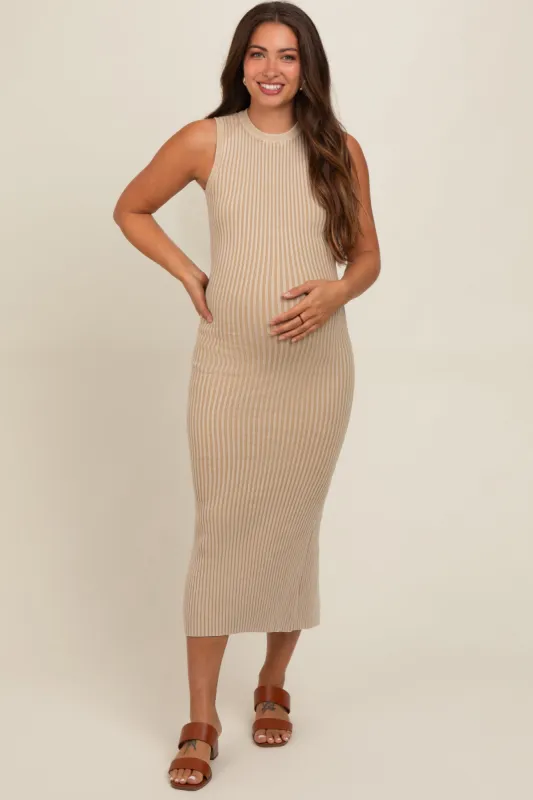 Beige Vintage Wash Ribbed Cutout Maternity Dress sold by Pinkblush