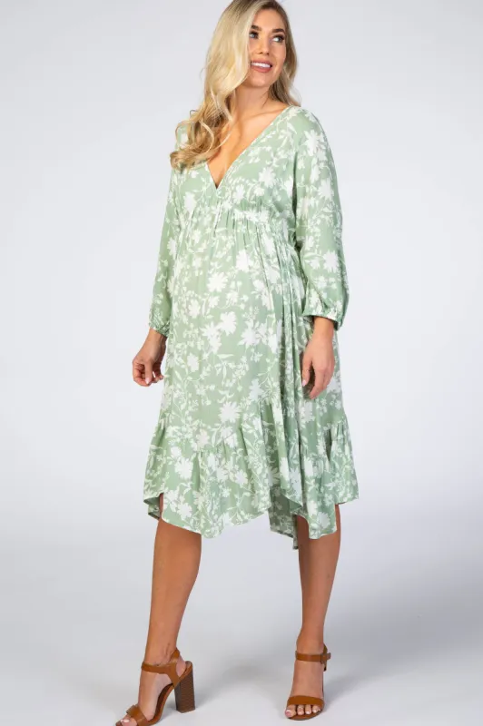 Mint Floral Silhouette Print Maternity Dress sold by Pinkblush