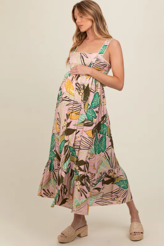 Light Pink Tropical Back Tie Cutout Maternity Maxi Dress sold by Pinkblush