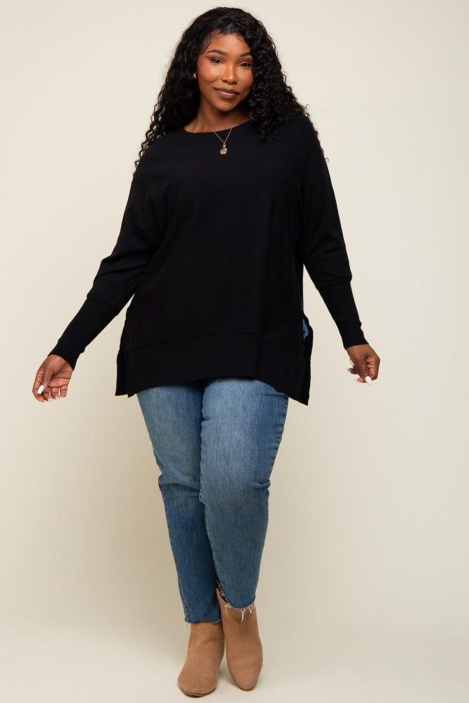 Black Dolman Sleeve Side Slit Plus Sweater sold by Pinkblush product image thumbnail 4