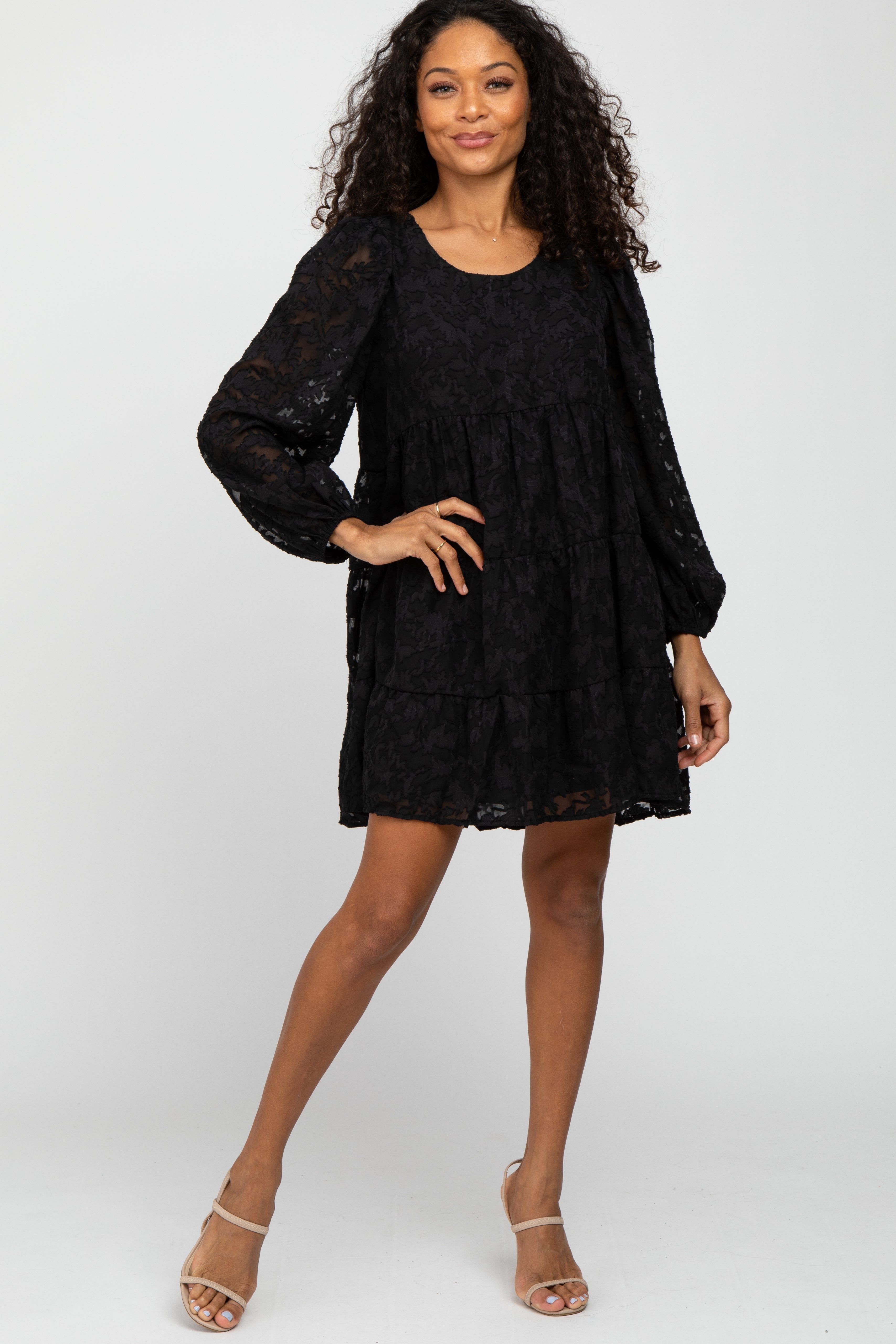 Black Floral Textured Tiered Dress sold by Pinkblush product image thumbnail 2