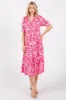 Fuchsia Floral V-Neck Tiered Midi Dress sold by Pinkblush
