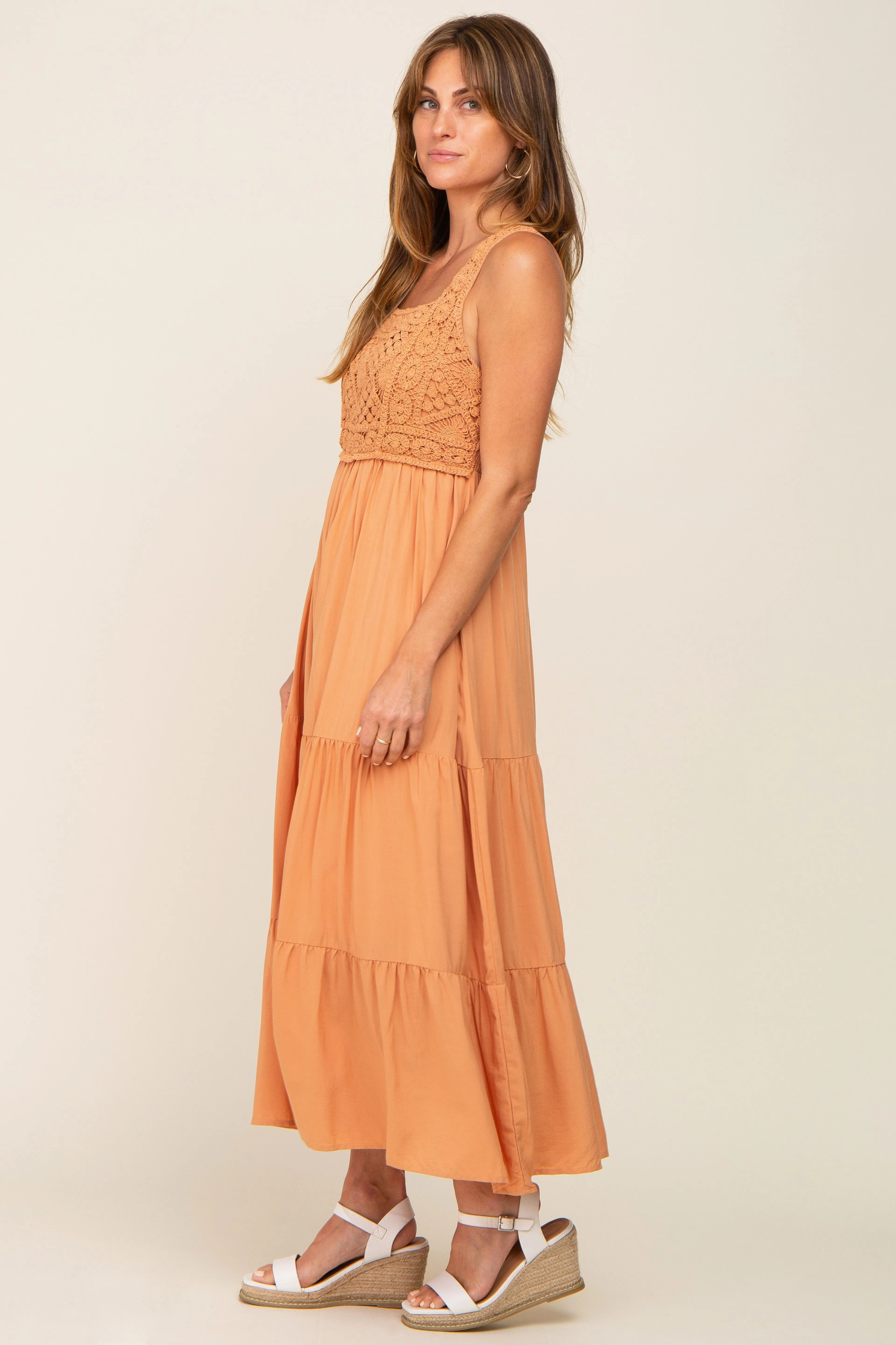 Peach Crochet Tiered Midi Dress sold by Pinkblush product image thumbnail 2