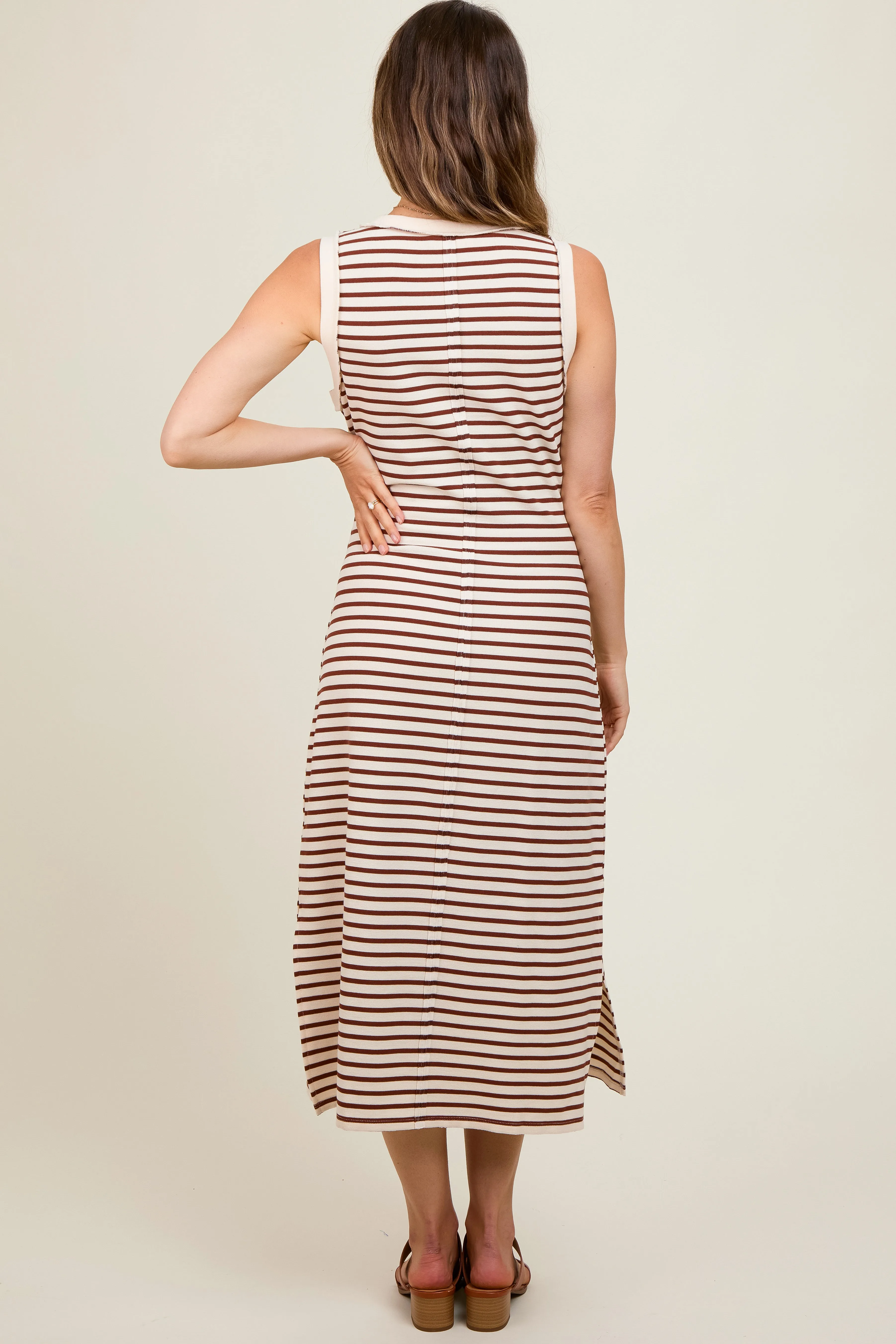 Mocha Striped Sleeveless Maternity Midi Dress sold by Pinkblush product image thumbnail 5
