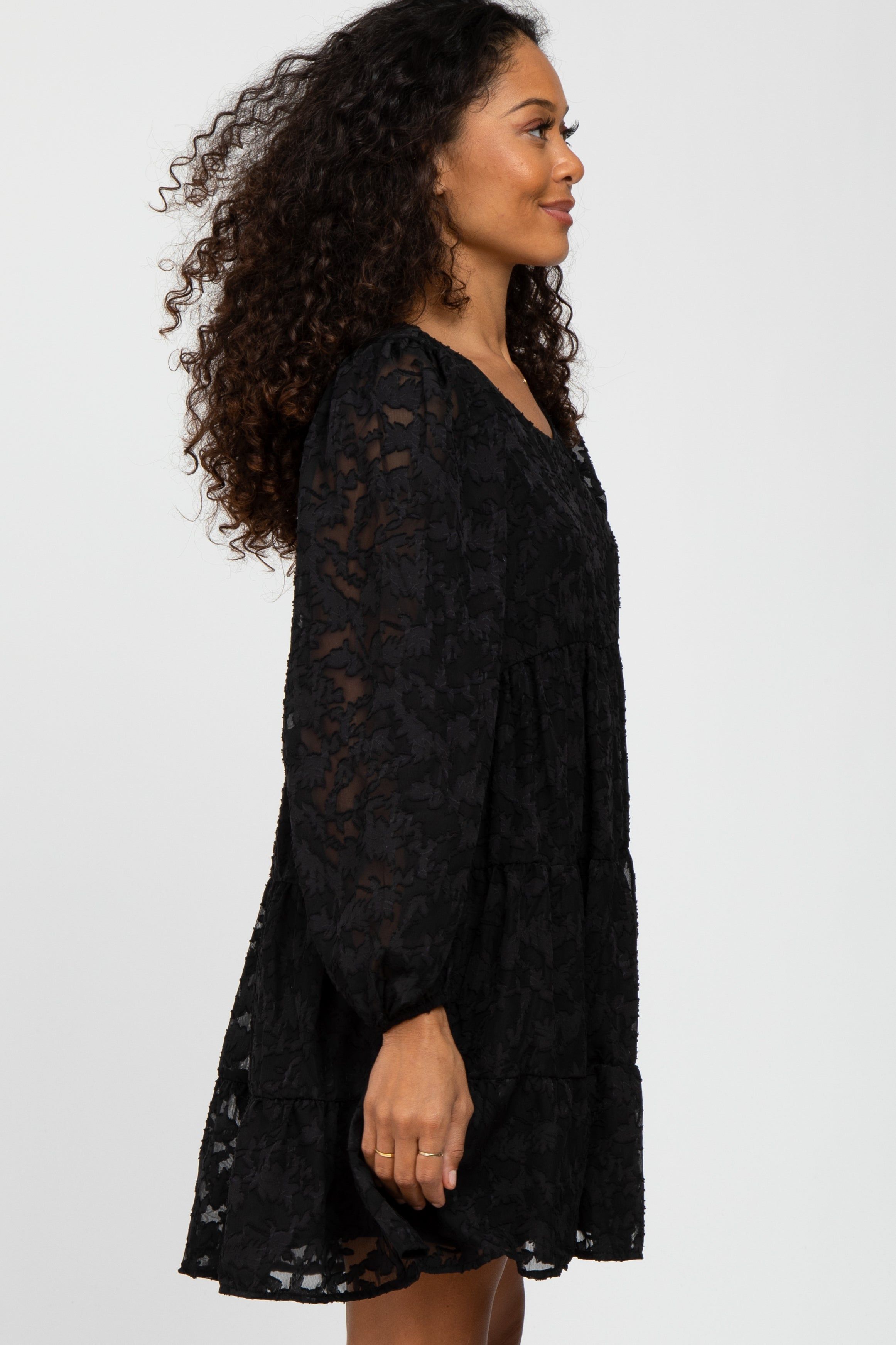 Black Floral Textured Tiered Dress sold by Pinkblush product image thumbnail 3