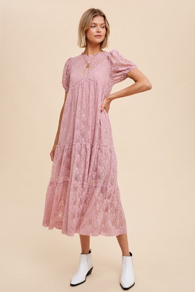 Mauve Lace Tiered Midi Dress sold by Pinkblush product image thumbnail 2