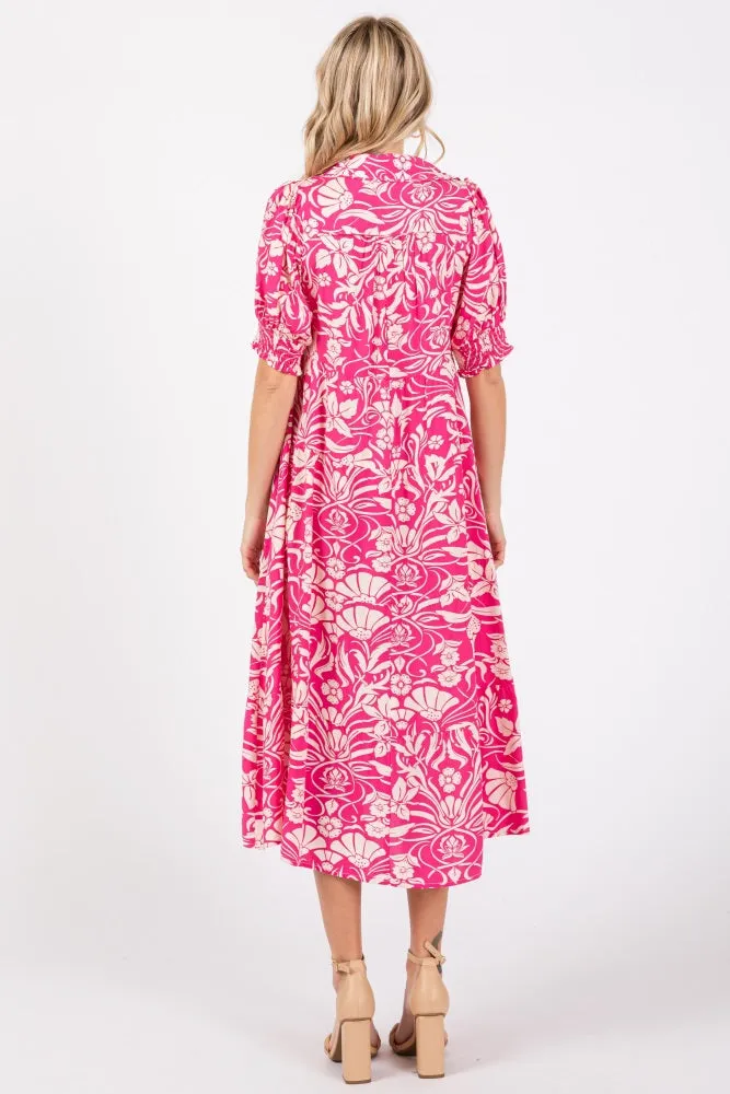 Fuchsia Floral V-Neck Tiered Midi Dress sold by Pinkblush product image thumbnail 3