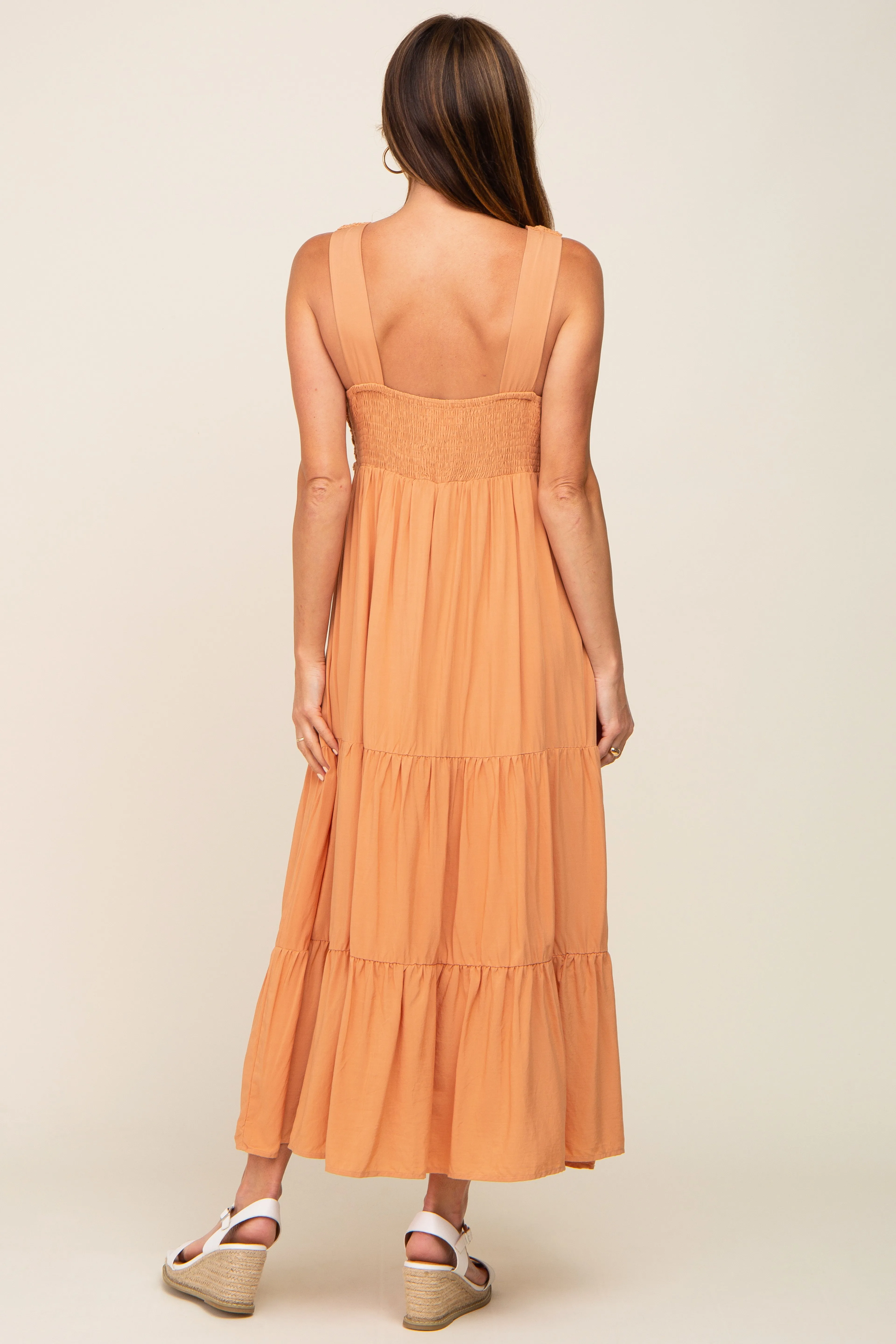 Peach Crochet Tiered Midi Dress sold by Pinkblush product image thumbnail 3