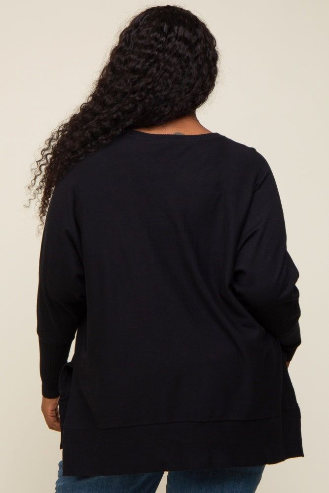 Black Dolman Sleeve Side Slit Plus Sweater sold by Pinkblush product image thumbnail 3