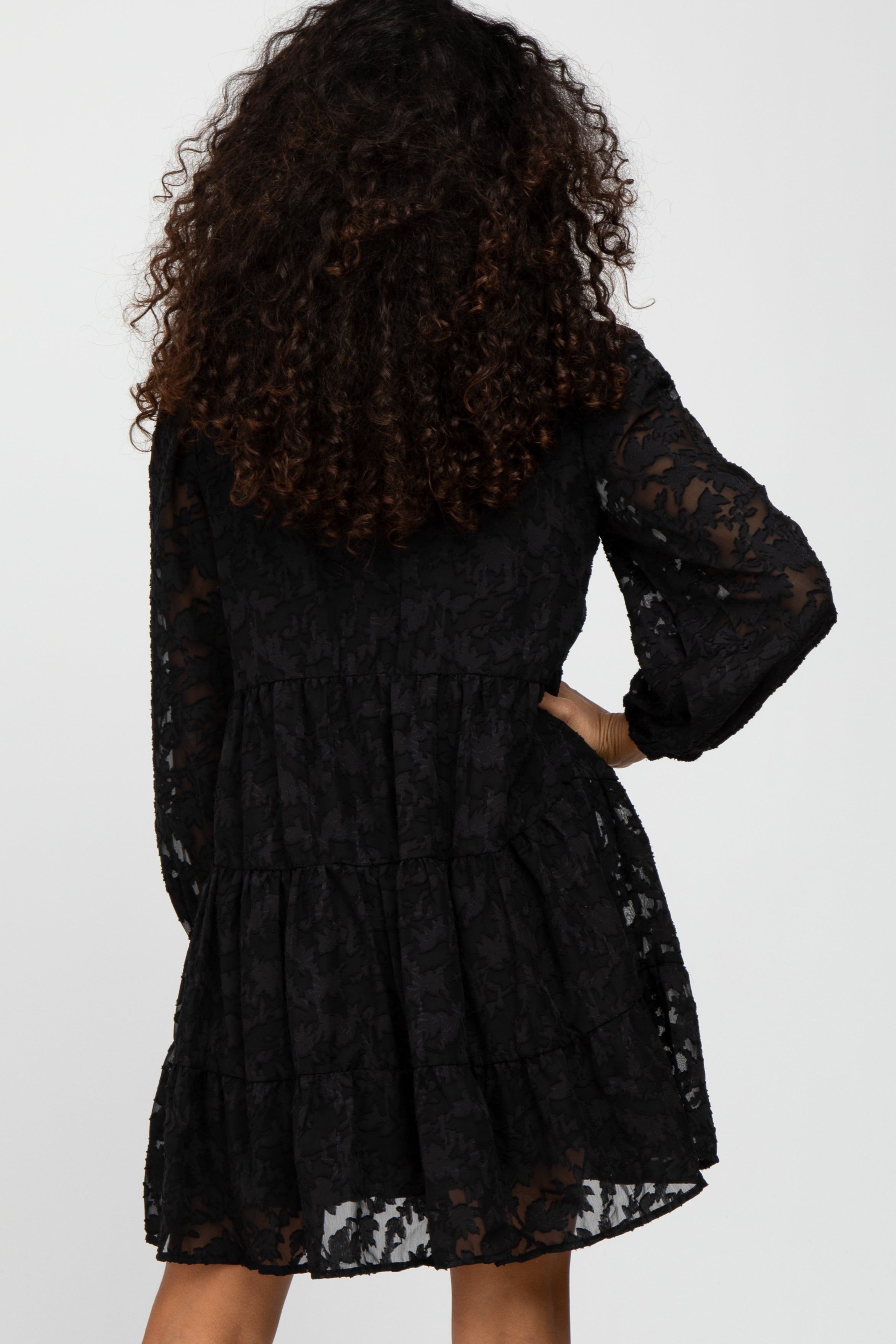 Black Floral Textured Tiered Dress sold by Pinkblush product image thumbnail 4