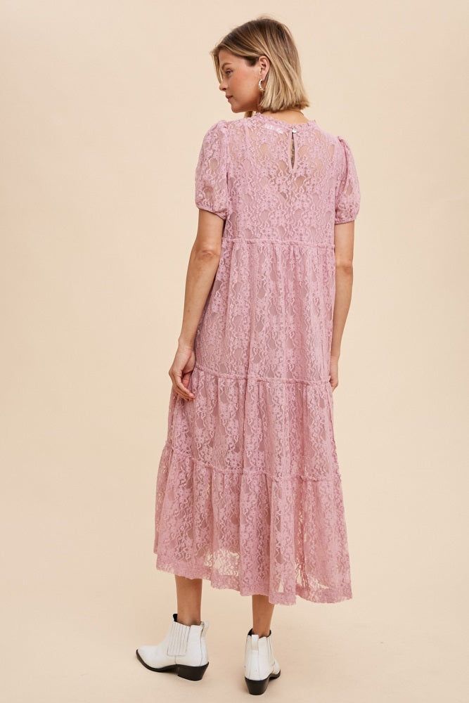 Mauve Lace Tiered Midi Dress sold by Pinkblush product image thumbnail 3
