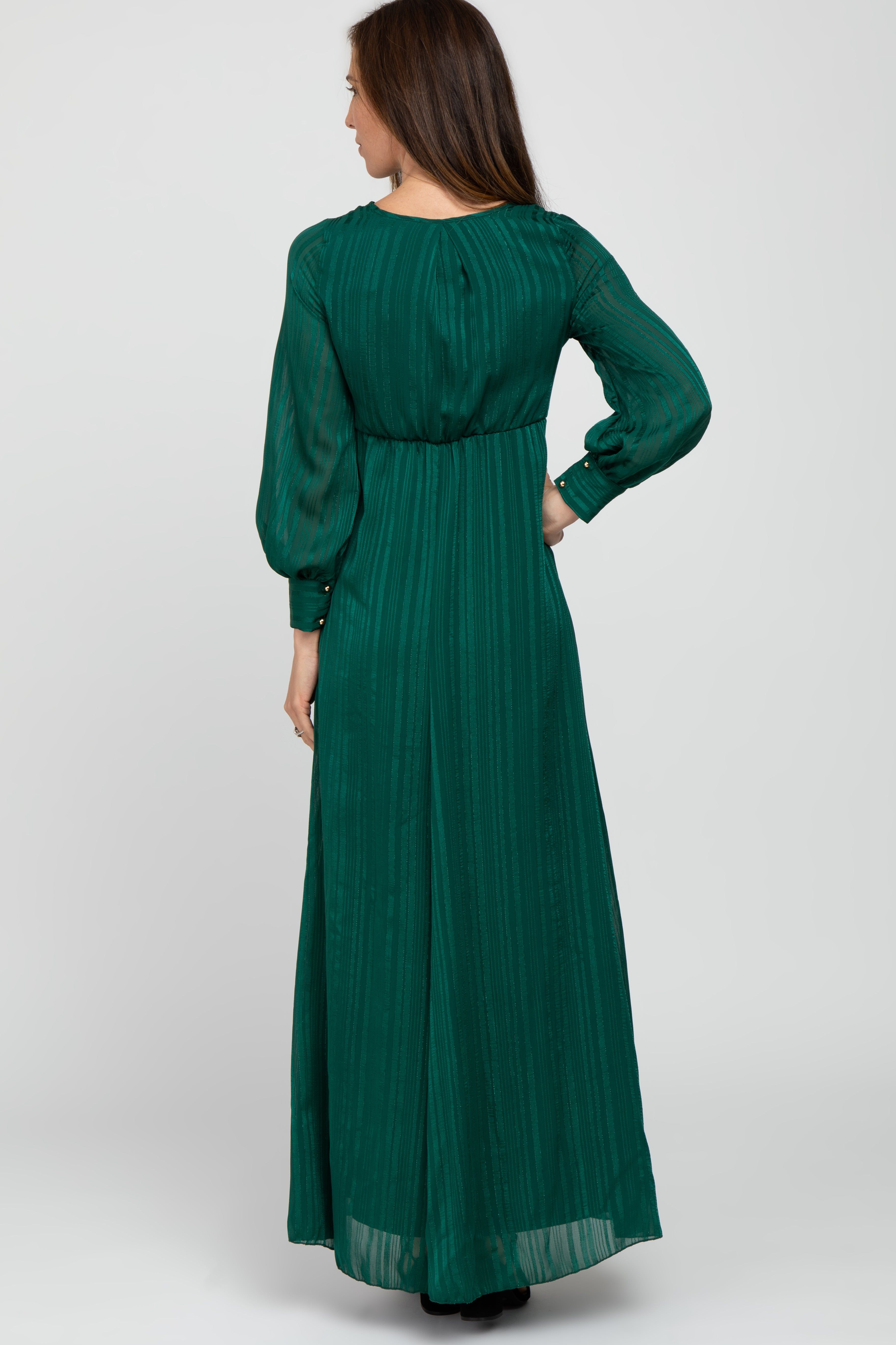 Forest Green Metallic Striped Chiffon Maxi Dress sold by Pinkblush product image thumbnail 3