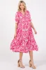 Fuchsia Floral V-Neck Tiered Midi Dress sold by Pinkblush