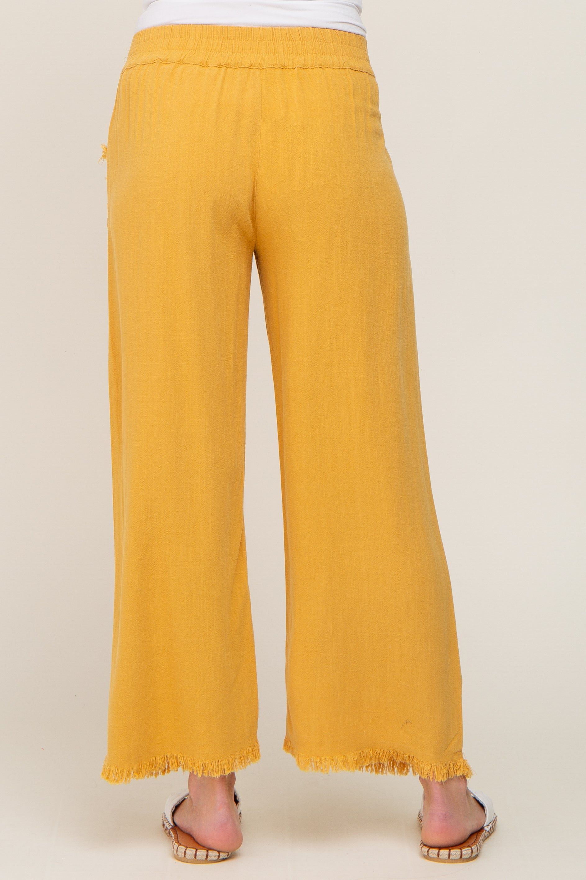 Gold Linen Frayed Hem Crop Maternity Pants sold by Pinkblush product image thumbnail 4