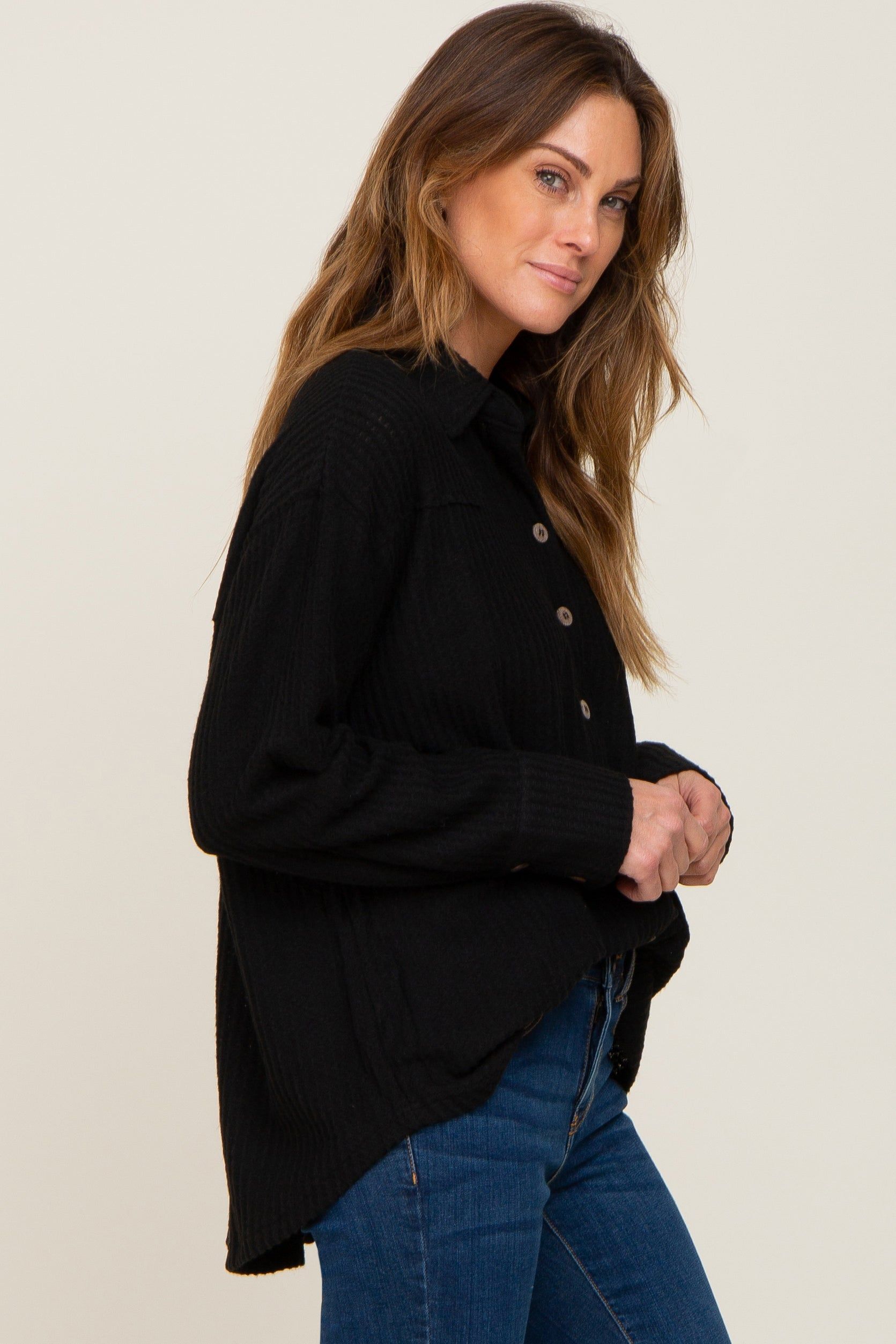 Black Waffle Knit Button Down Top sold by Pinkblush product image thumbnail 7