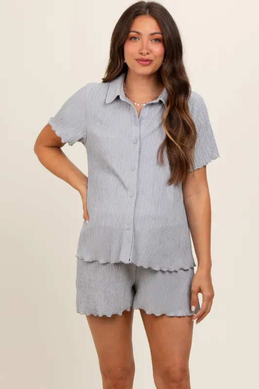 Grey Plisse Maternity Short Set sold by Pinkblush