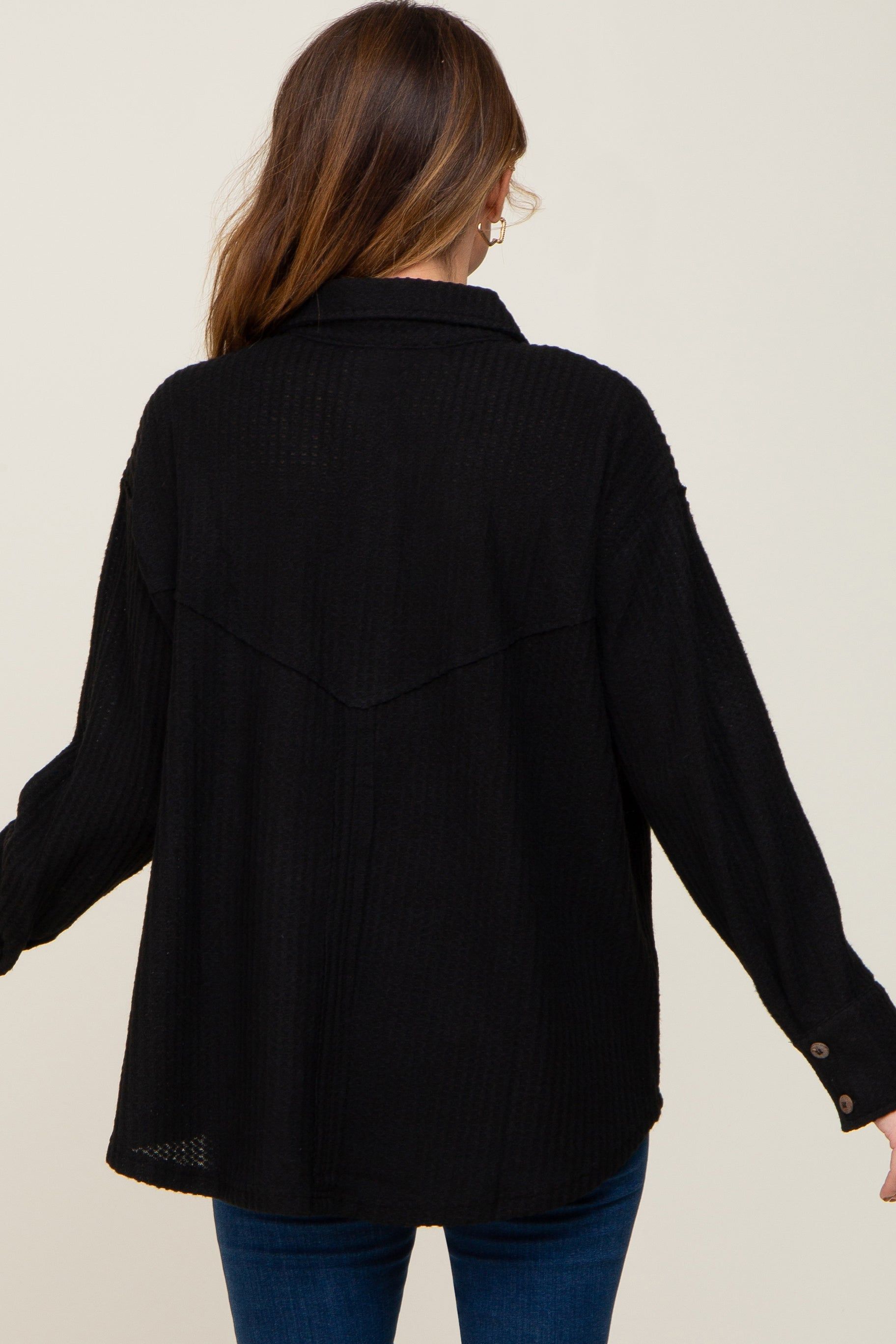 Black Waffle Knit Button Down Top sold by Pinkblush product image thumbnail 8
