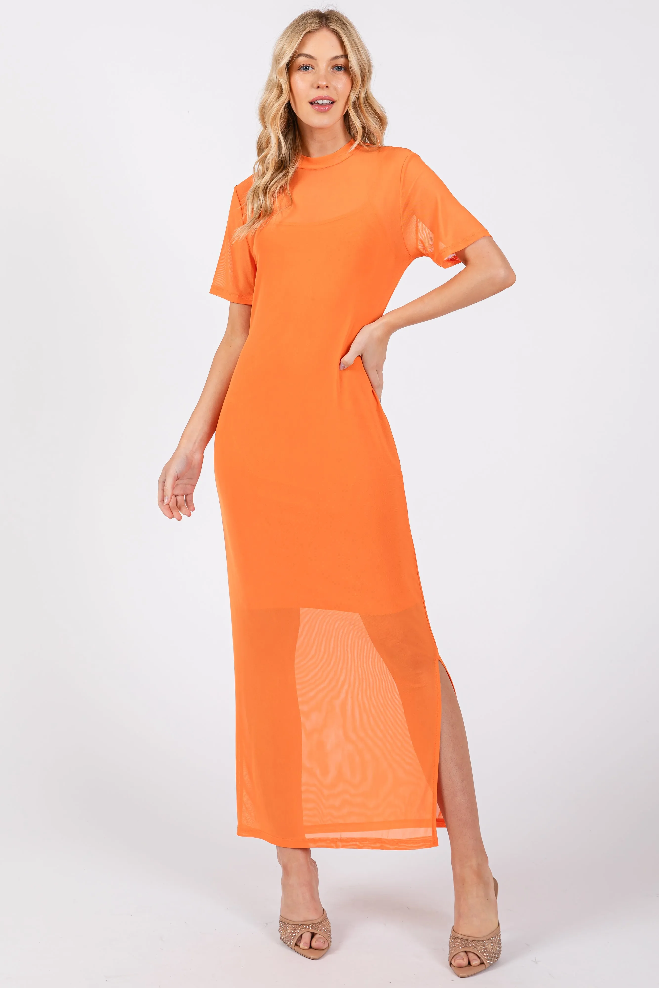 Orange Layered Mesh Maternity Maxi Dress sold by Pinkblush product image thumbnail 5