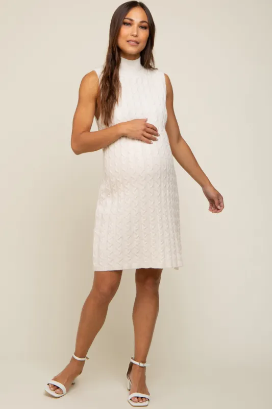 Cream Cable Knit Sleeveless Maternity Sweater Dress sold by Pinkblush