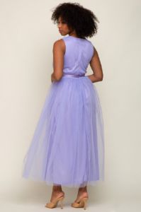 Lavender Wrap V-Neck Waist Tie Tulle Midi Dress sold by Pinkblush