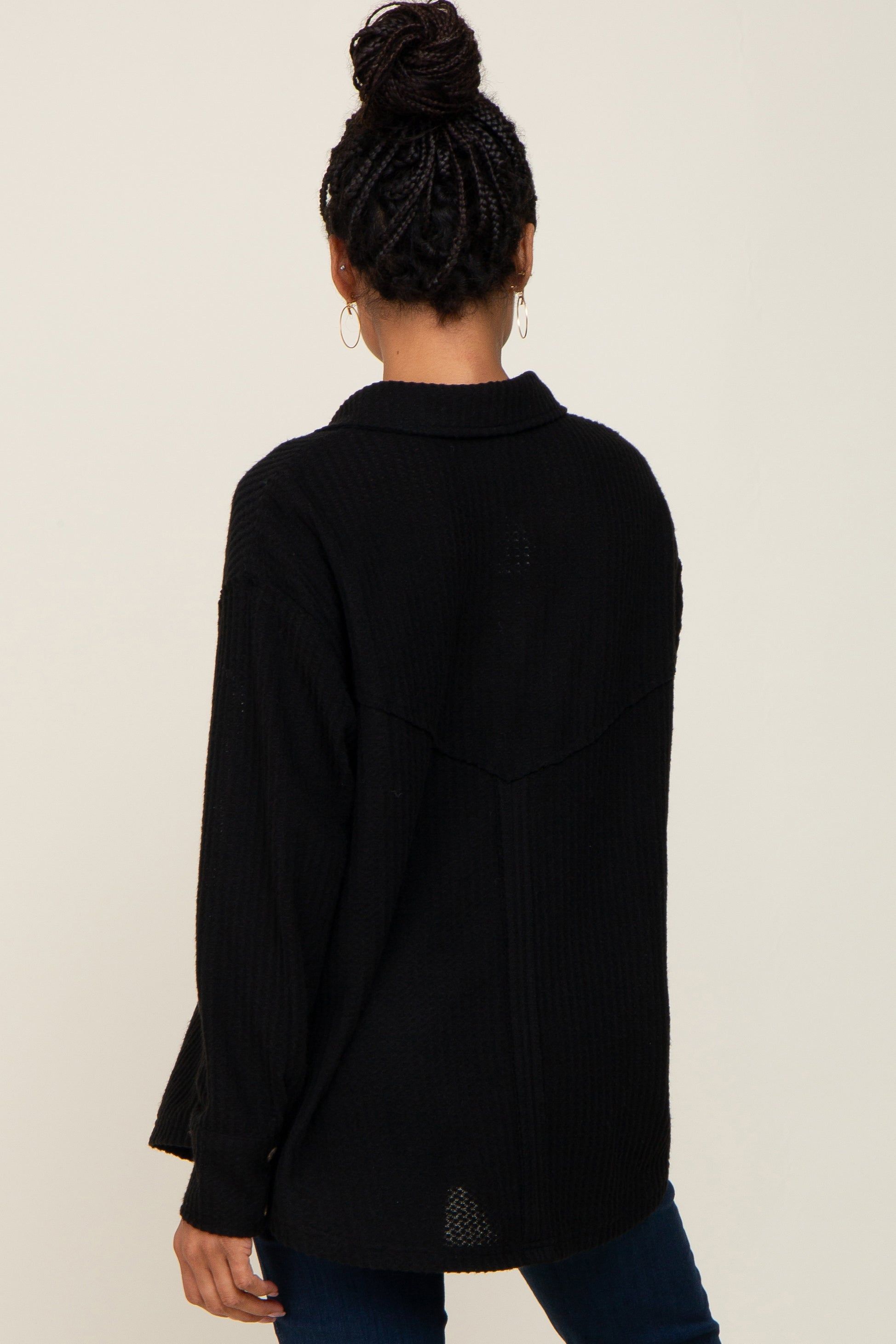 Black Waffle Knit Button Down Top sold by Pinkblush product image thumbnail 3