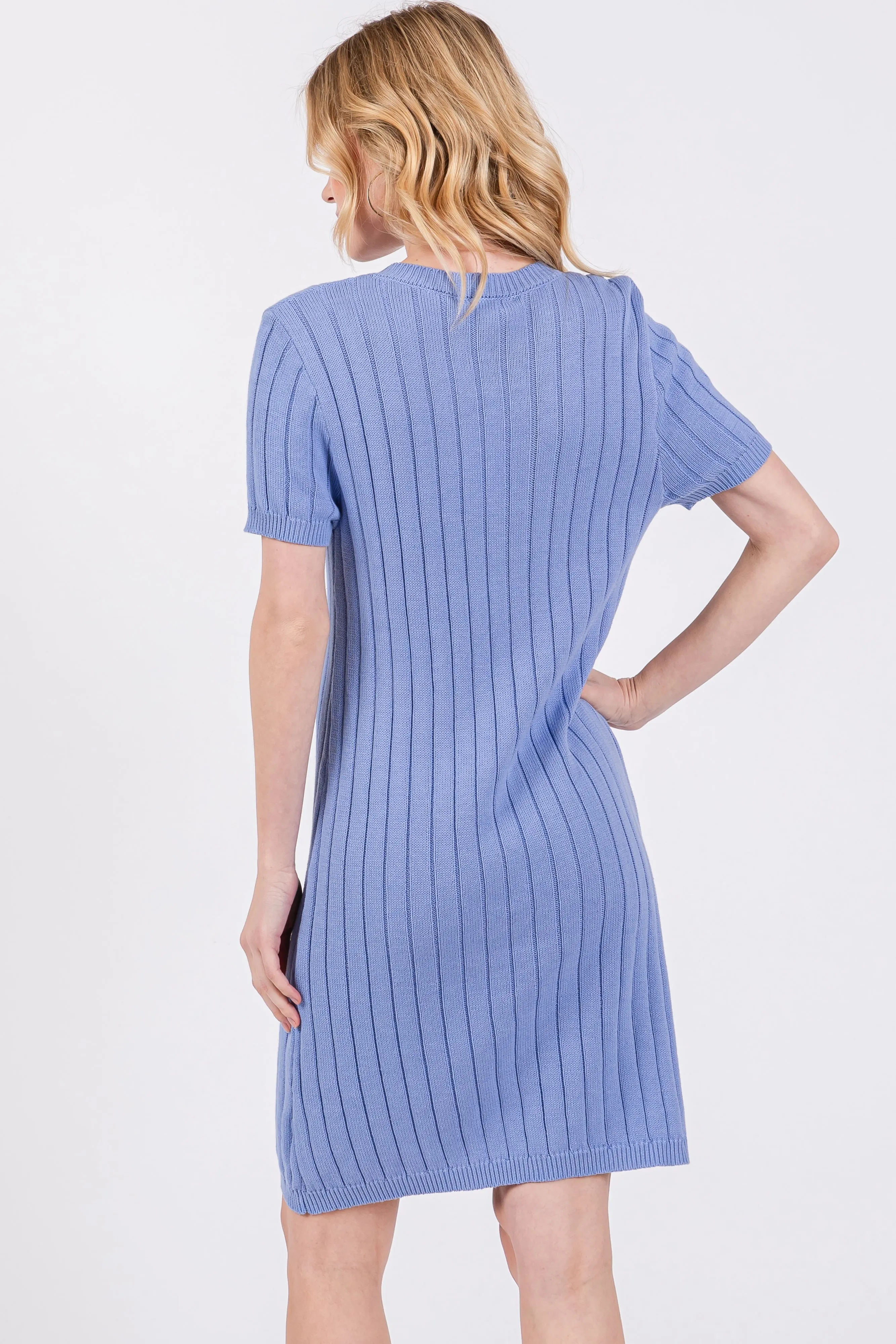 Light Blue Ribbed Knit Dress sold by Pinkblush product image thumbnail 4