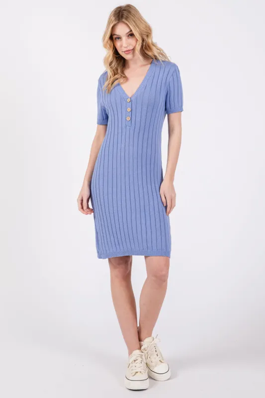 Light Blue Ribbed Knit Dress sold by Pinkblush