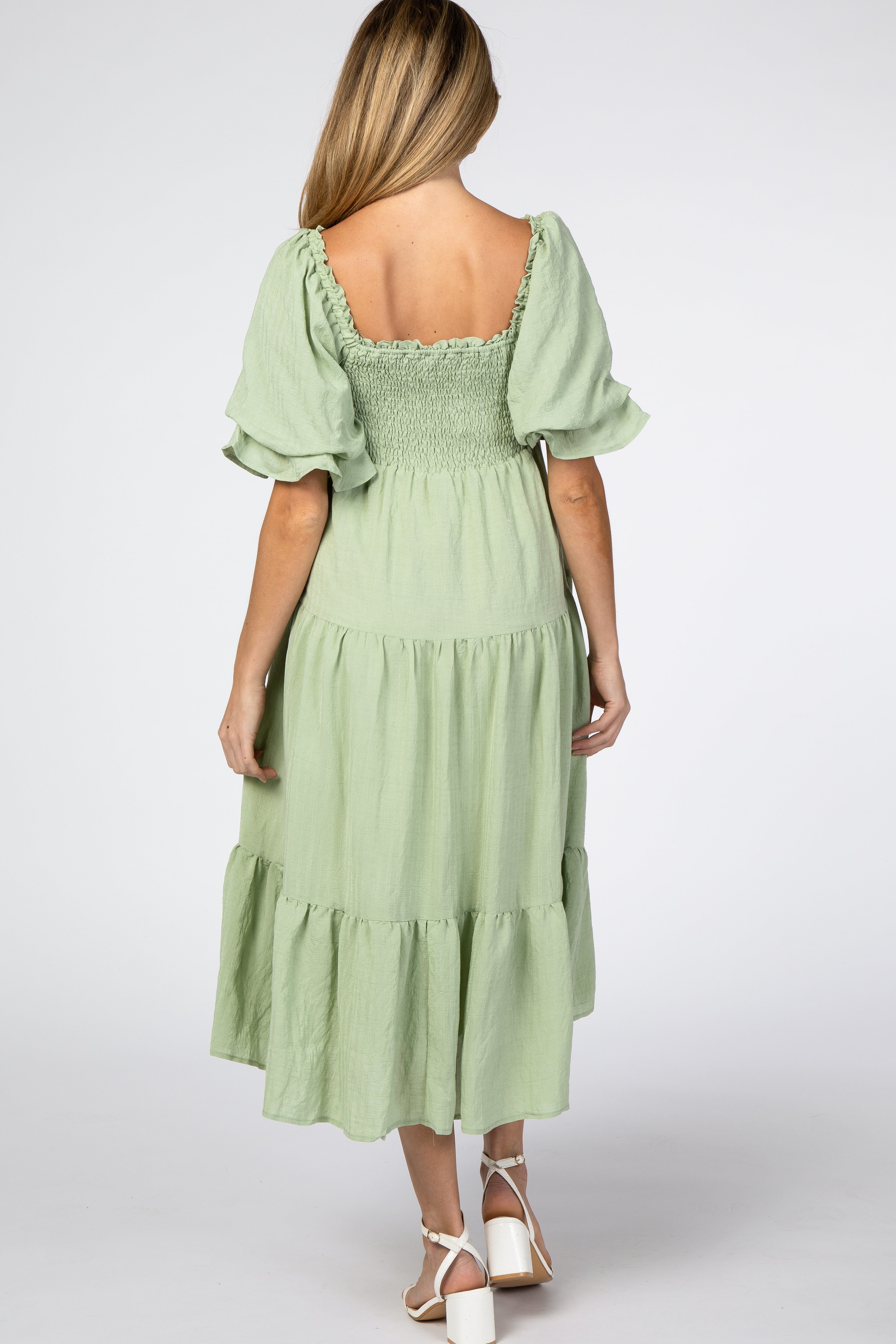 Mint Green Smocked Tiered Maternity Dress sold by Pinkblush product image thumbnail 3