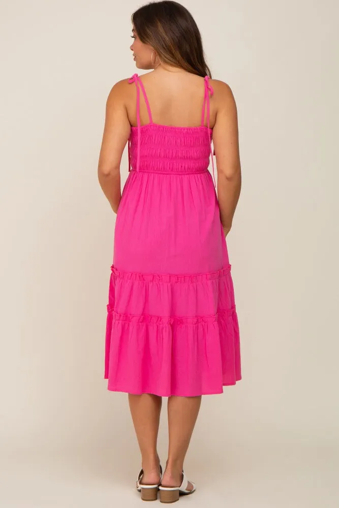 Fuchsia Sleeveless Tiered Maternity Midi Dress sold by Pinkblush product image thumbnail 3