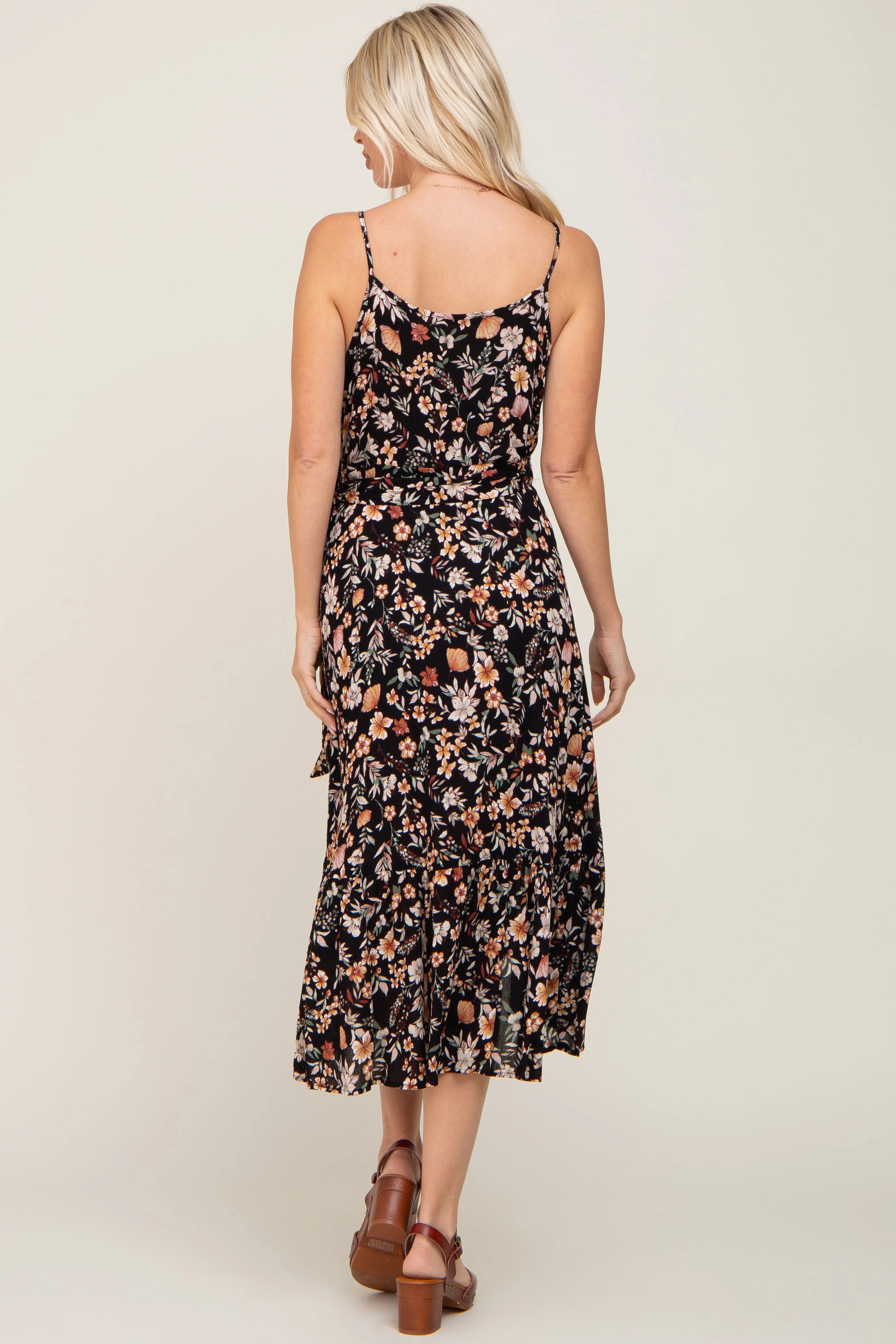 Black Floral Sleeveless Midi Wrap Dress sold by Pinkblush product image thumbnail 3