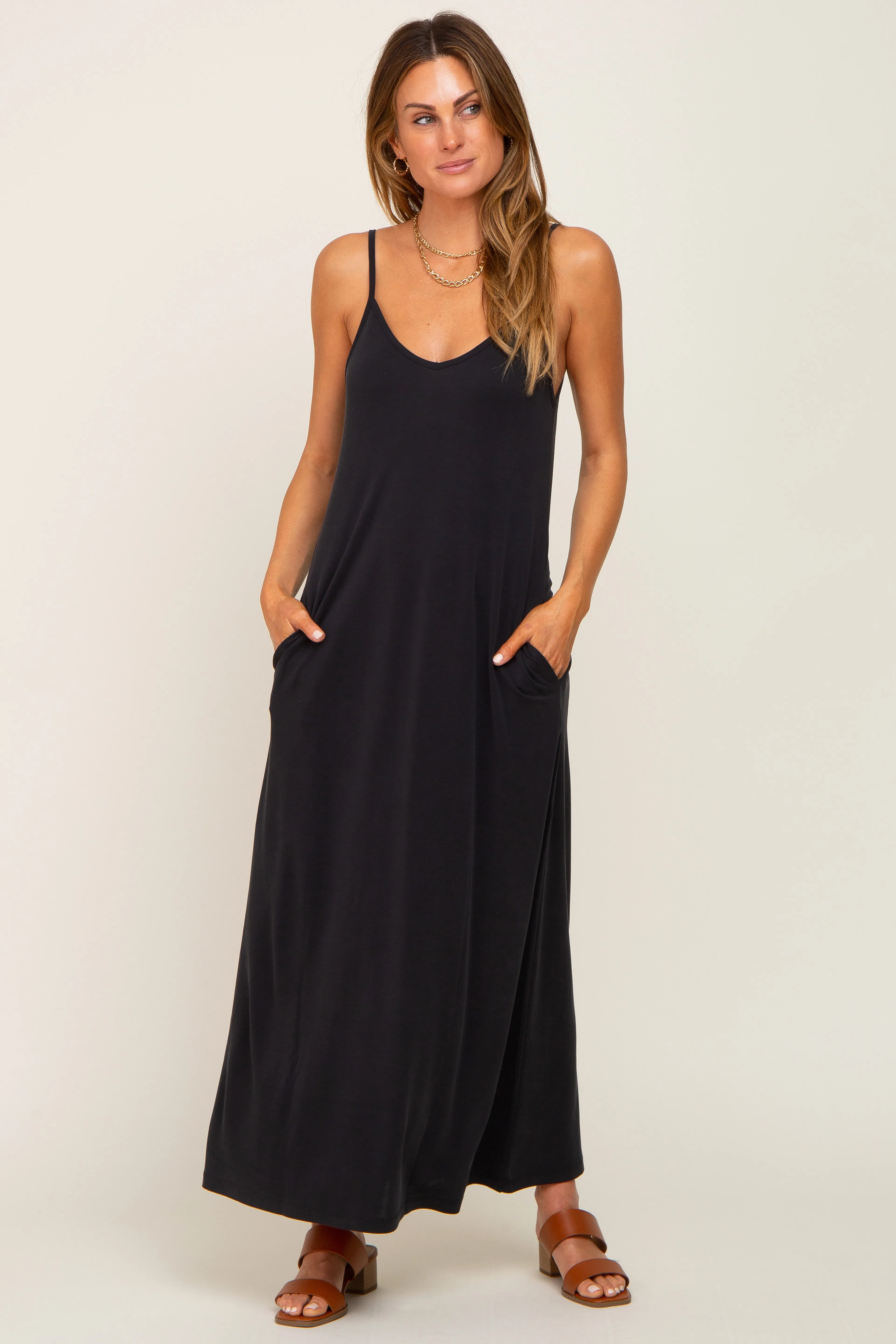 Black Sleeveless V-Neck Maxi Dress sold by Pinkblush product image thumbnail 4