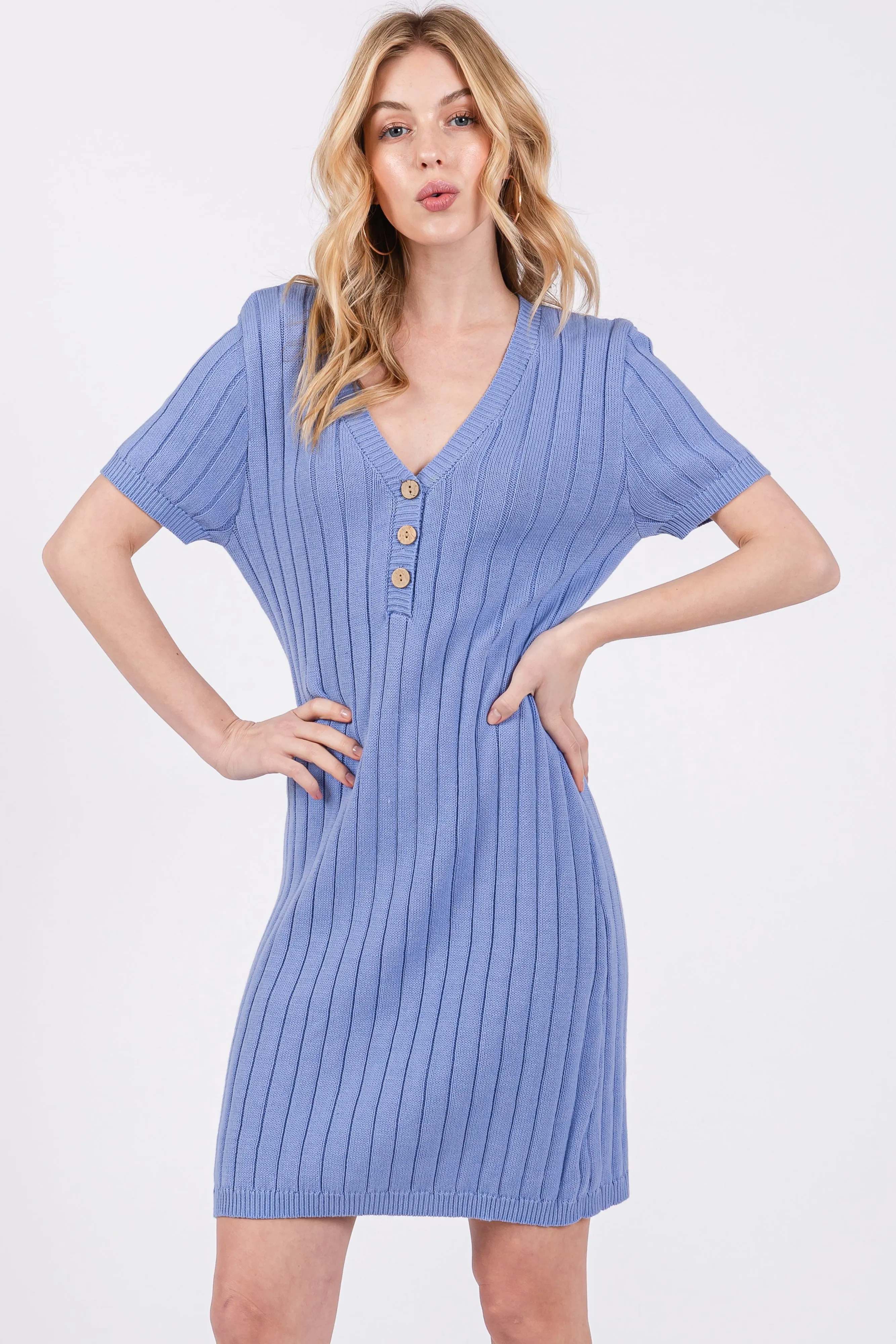 Light Blue Ribbed Knit Dress sold by Pinkblush product image thumbnail 2