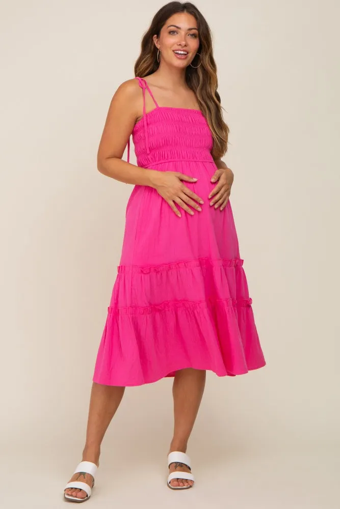 Fuchsia Sleeveless Tiered Maternity Midi Dress sold by Pinkblush product image thumbnail 4