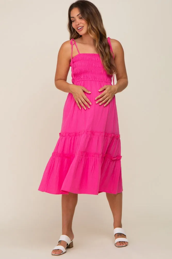 Fuchsia Sleeveless Tiered Maternity Midi Dress sold by Pinkblush product image thumbnail 5