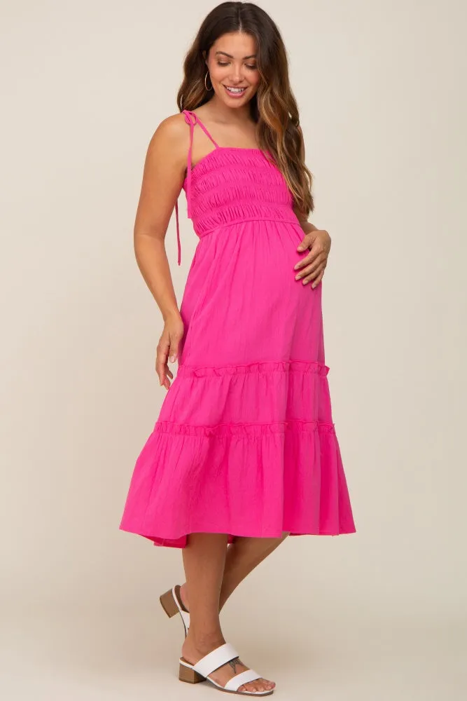 Fuchsia Sleeveless Tiered Maternity Midi Dress sold by Pinkblush product image thumbnail 2