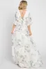 Mint Green Floral Chiffon Double V-Neck Smocked Waist Front Slit Maxi Dress sold by Pinkblush