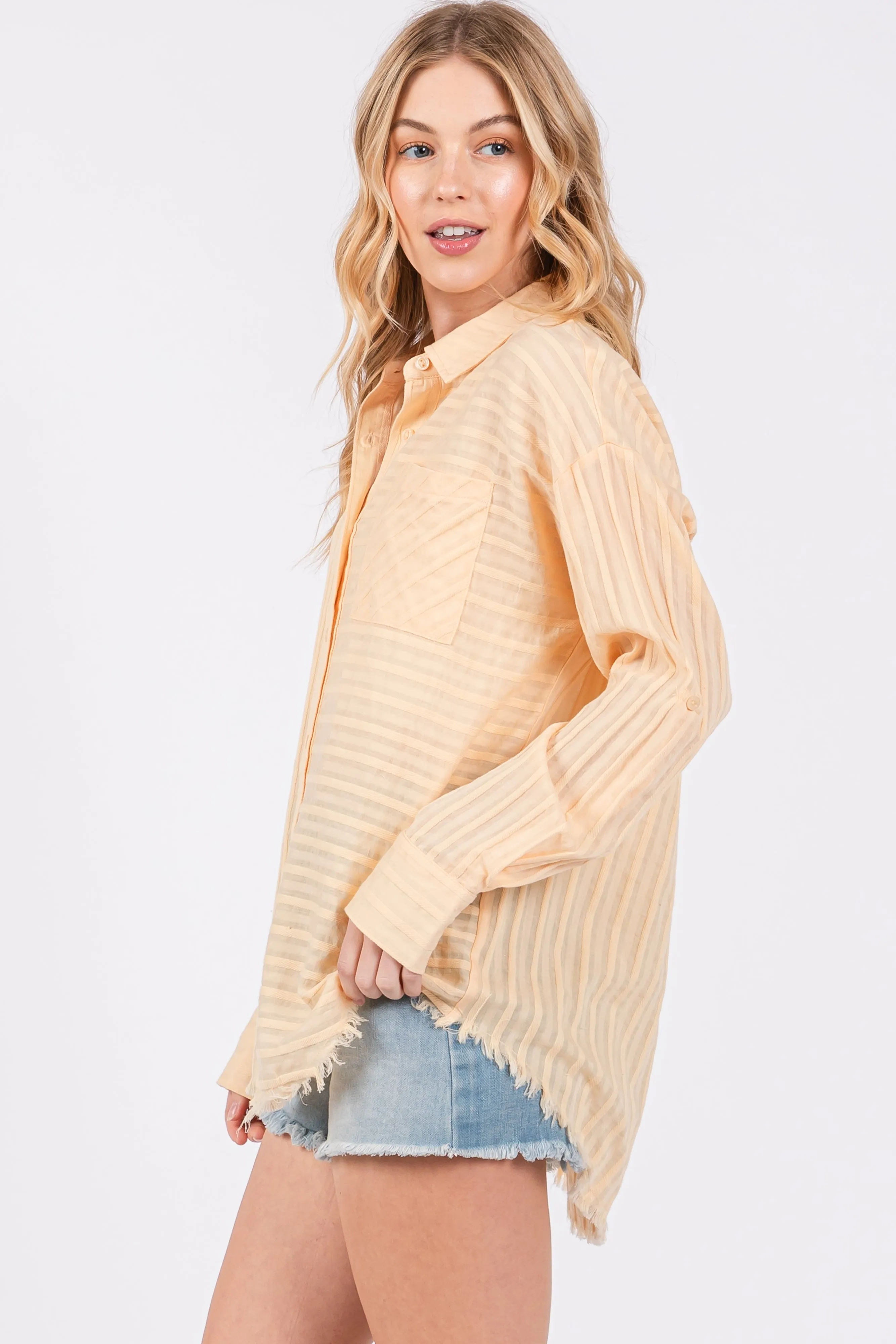 Peach Striped Fringe Button Down Shirt sold by Pinkblush product image thumbnail 2