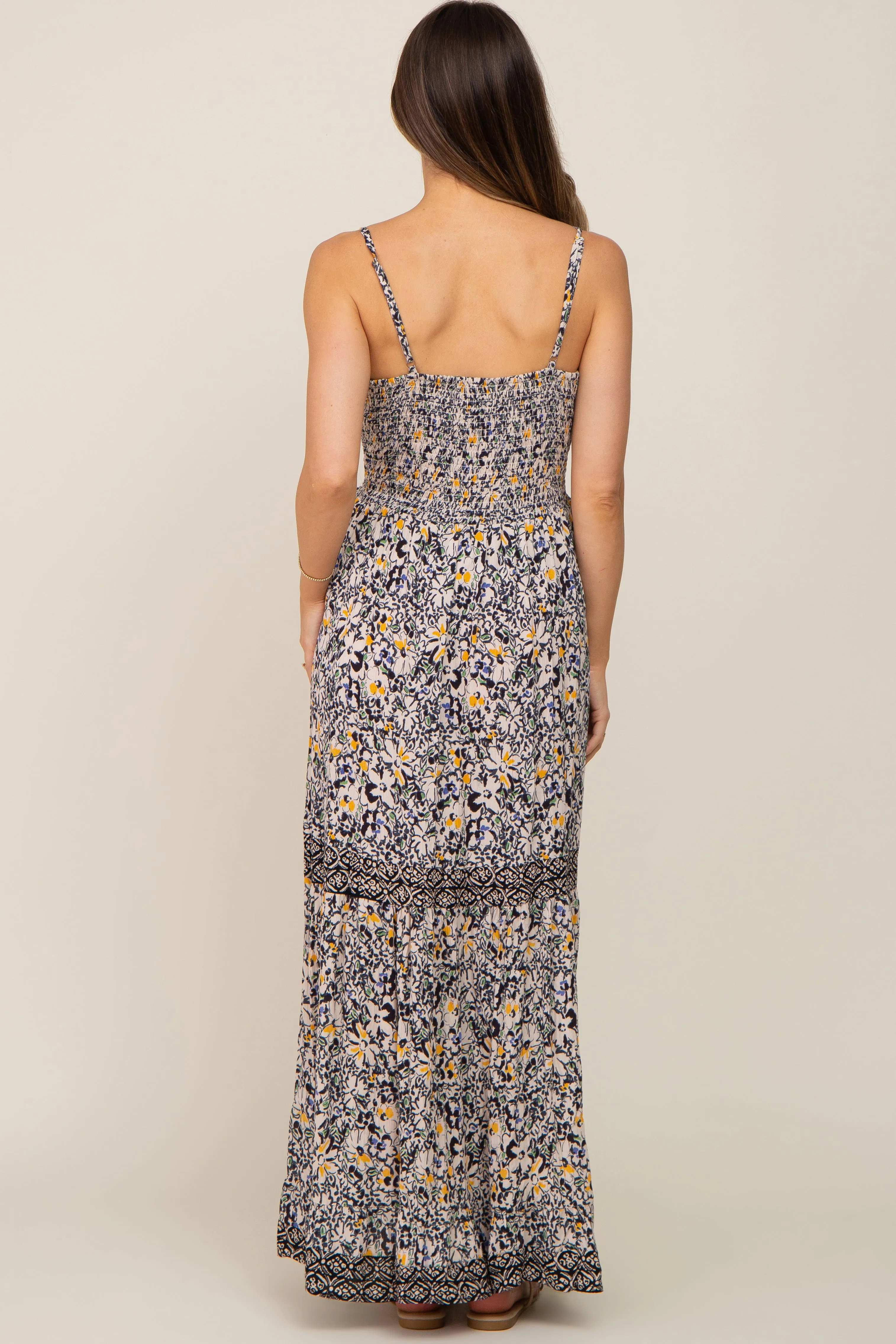 Black Floral Front Twist Sleeveless Maternity Maxi Dress sold by Pinkblush product image thumbnail 4