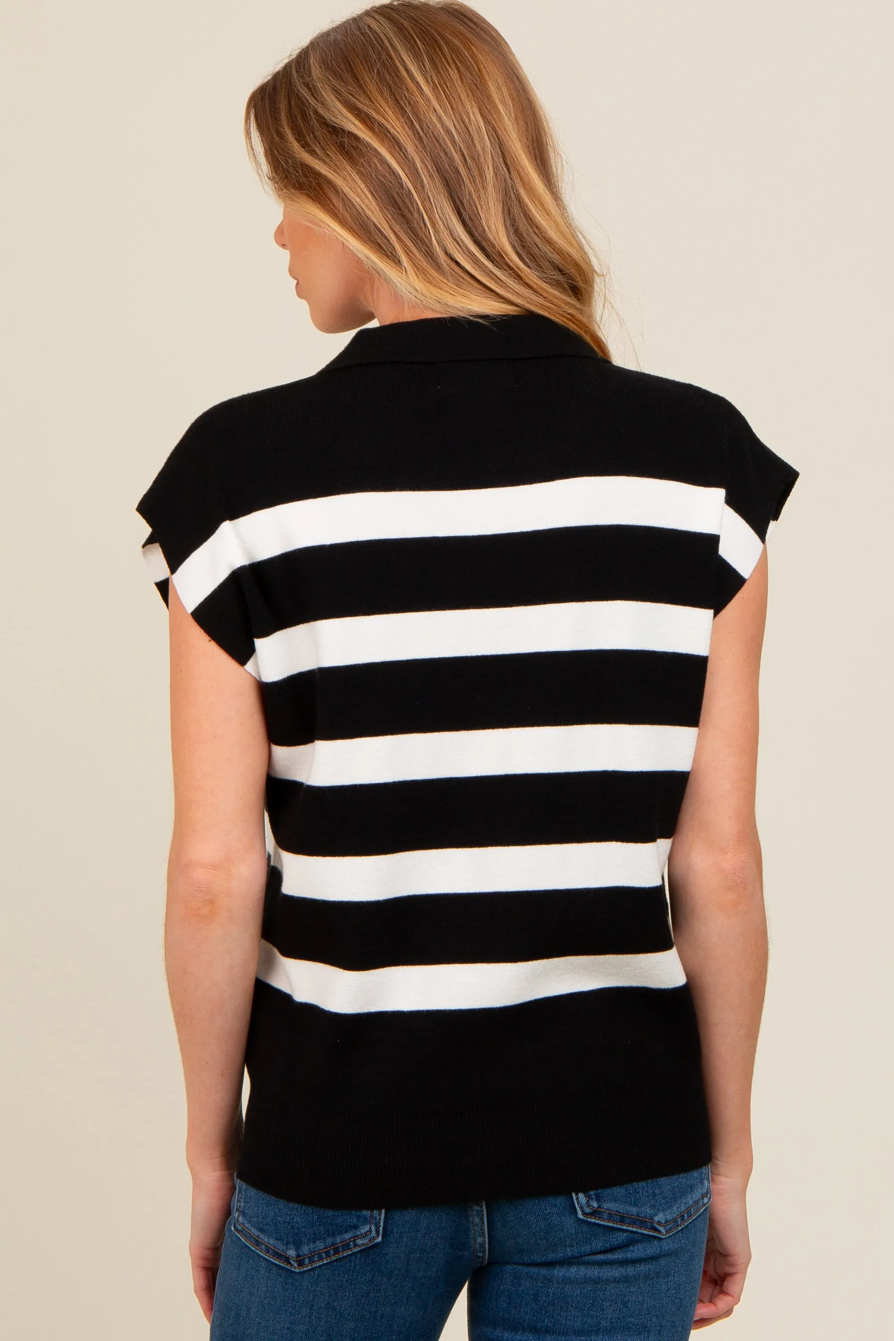 Black Striped Split Collar Knit Maternity Top sold by Pinkblush product image thumbnail 3