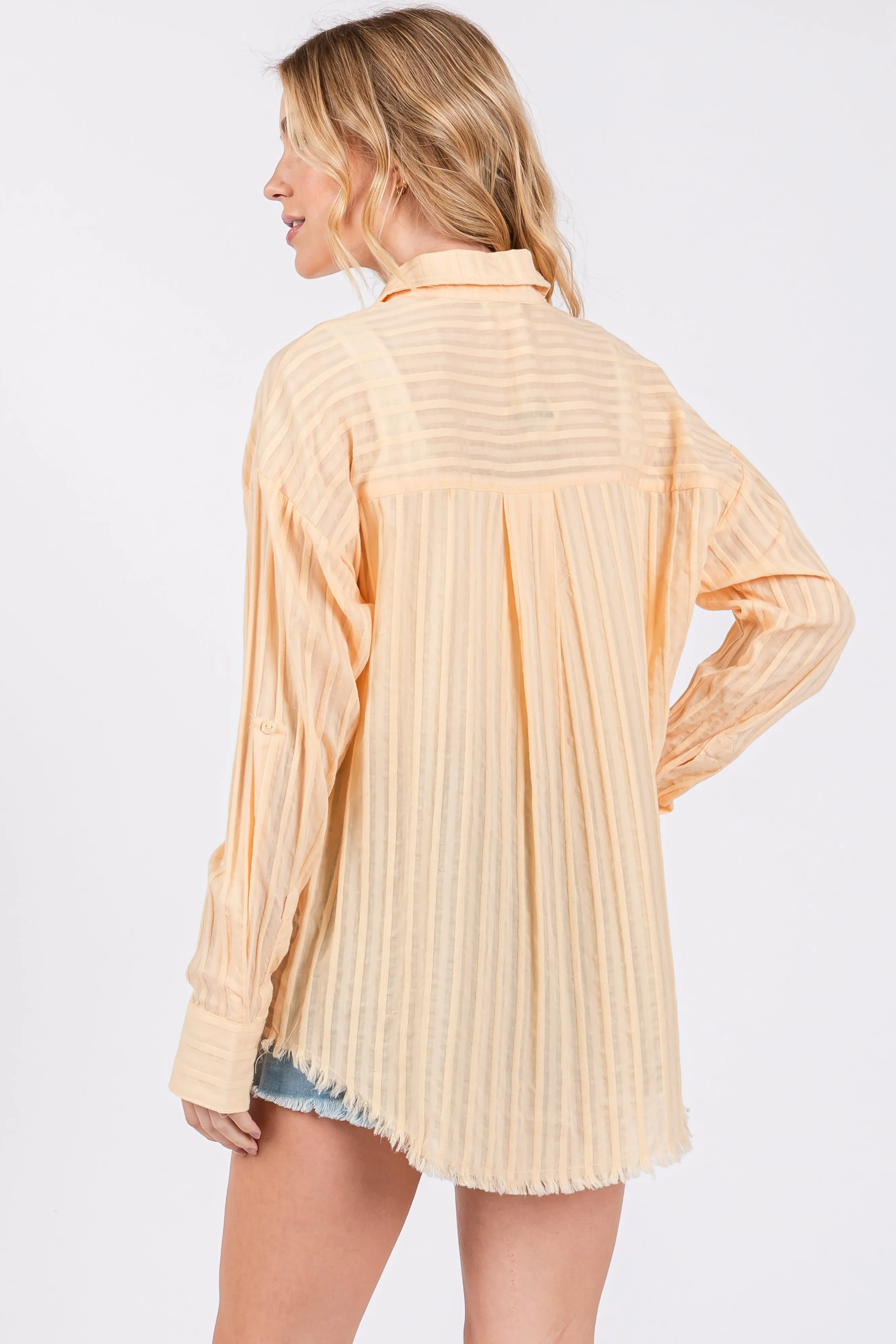 Peach Striped Fringe Button Down Shirt sold by Pinkblush product image thumbnail 3