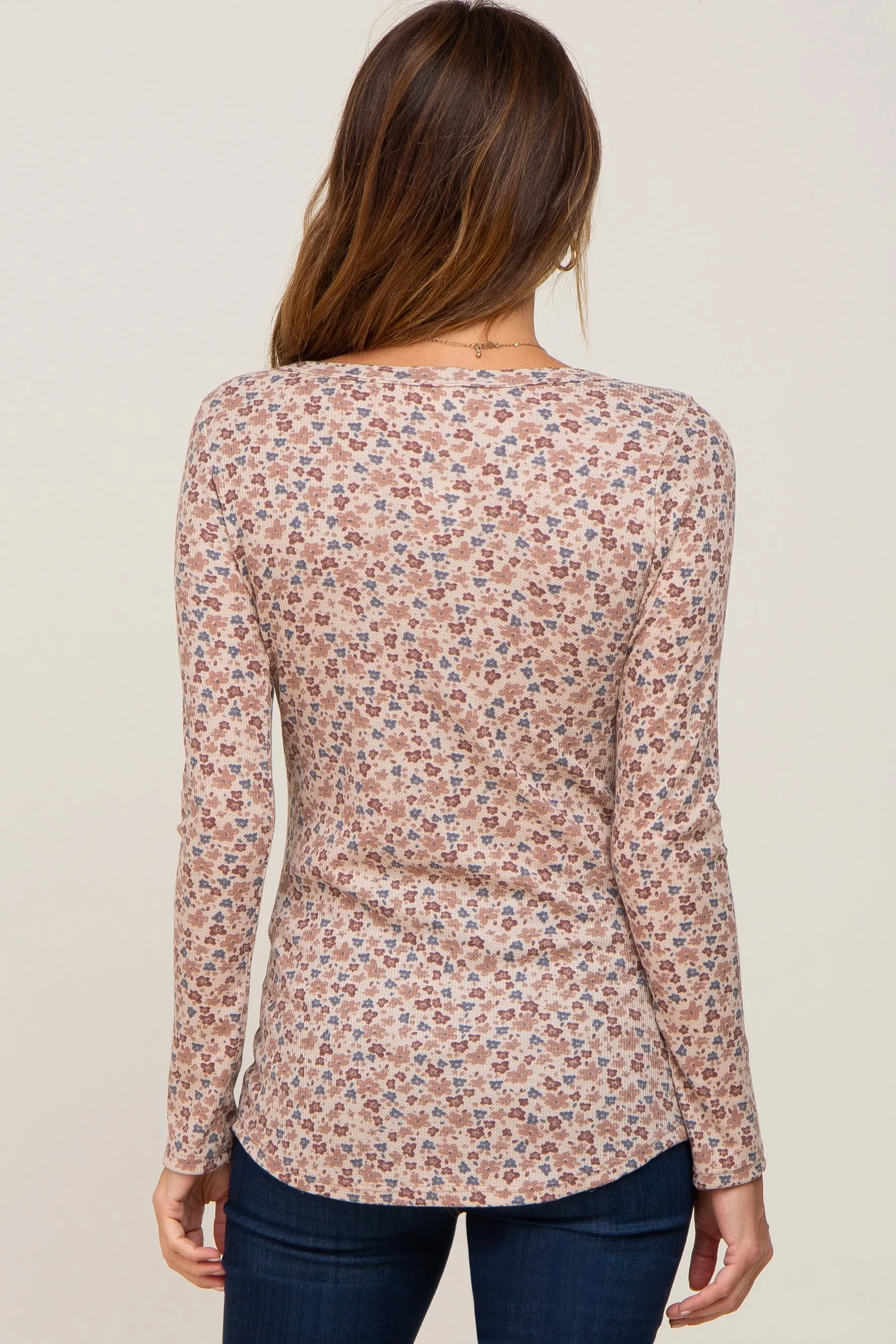Taupe Floral Henley Top sold by Pinkblush product image thumbnail 3