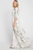 Mint Green Floral Chiffon Double V-Neck Smocked Waist Front Slit Maxi Dress sold by Pinkblush