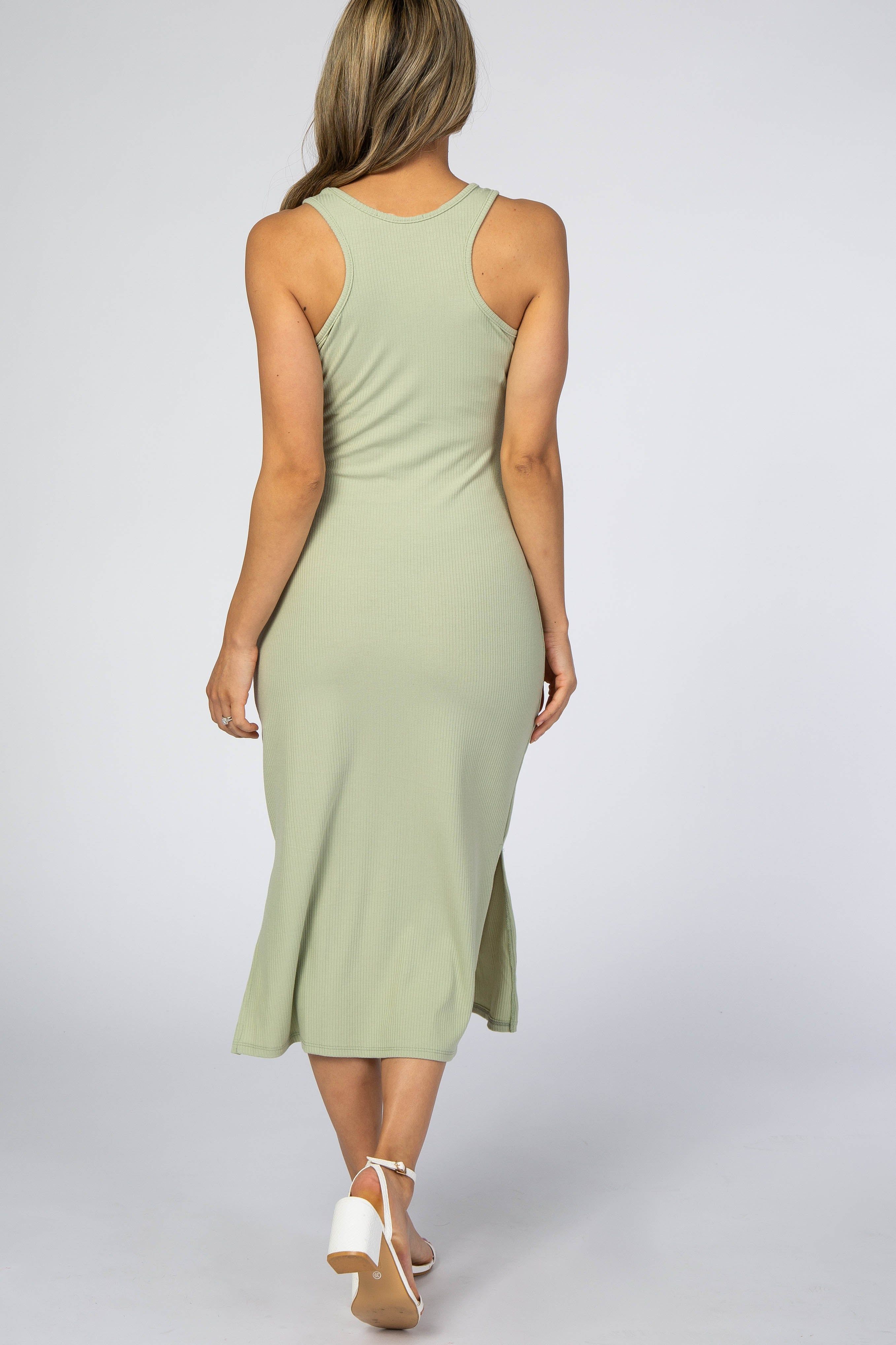 Light Green Ribbed Sleeveless Fitted Midi Dress sold by Pinkblush product image thumbnail 3