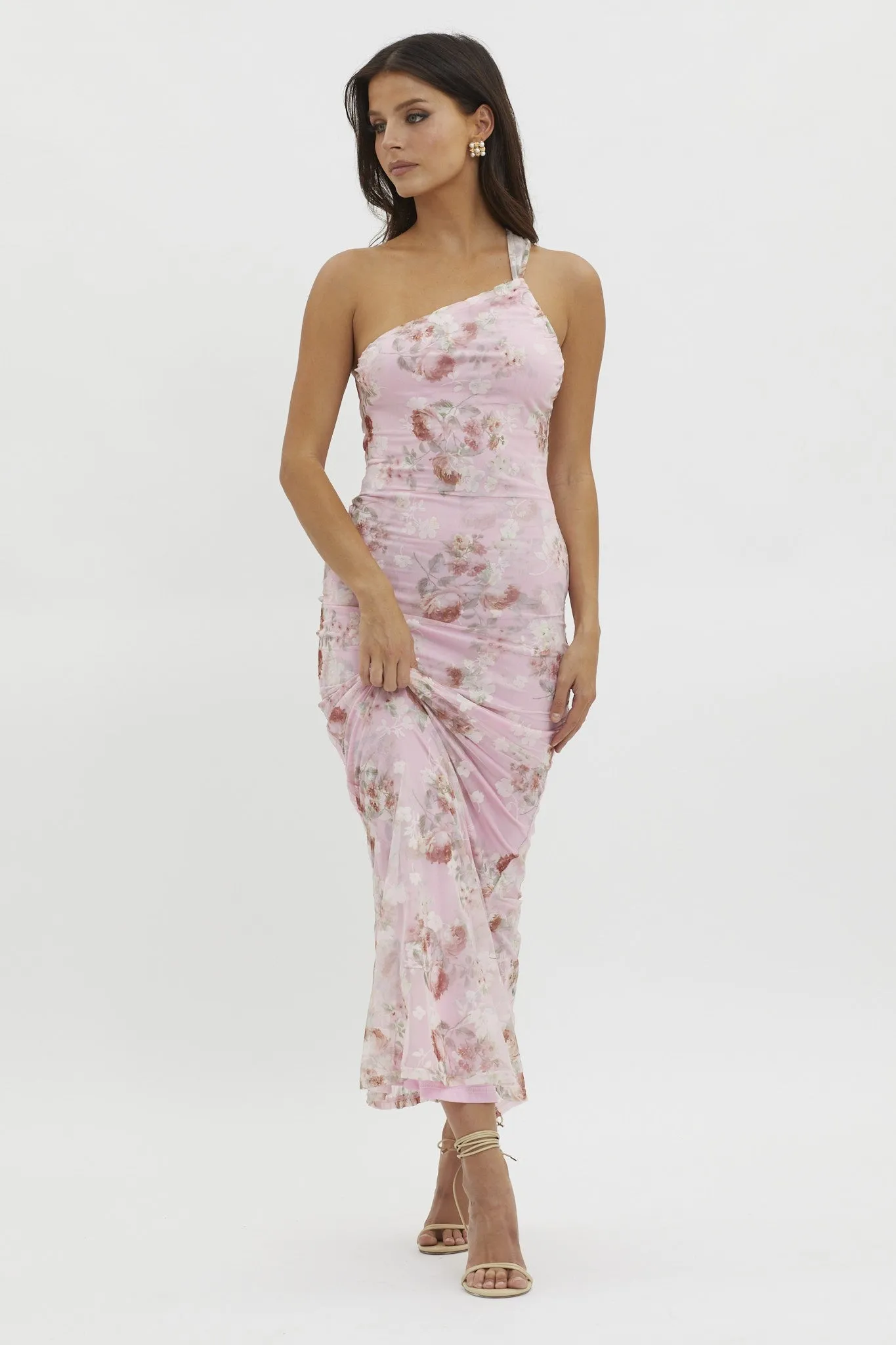 Pink Floral One Shoulder Cutout Maternity Midi Dress sold by Pinkblush product image thumbnail 5