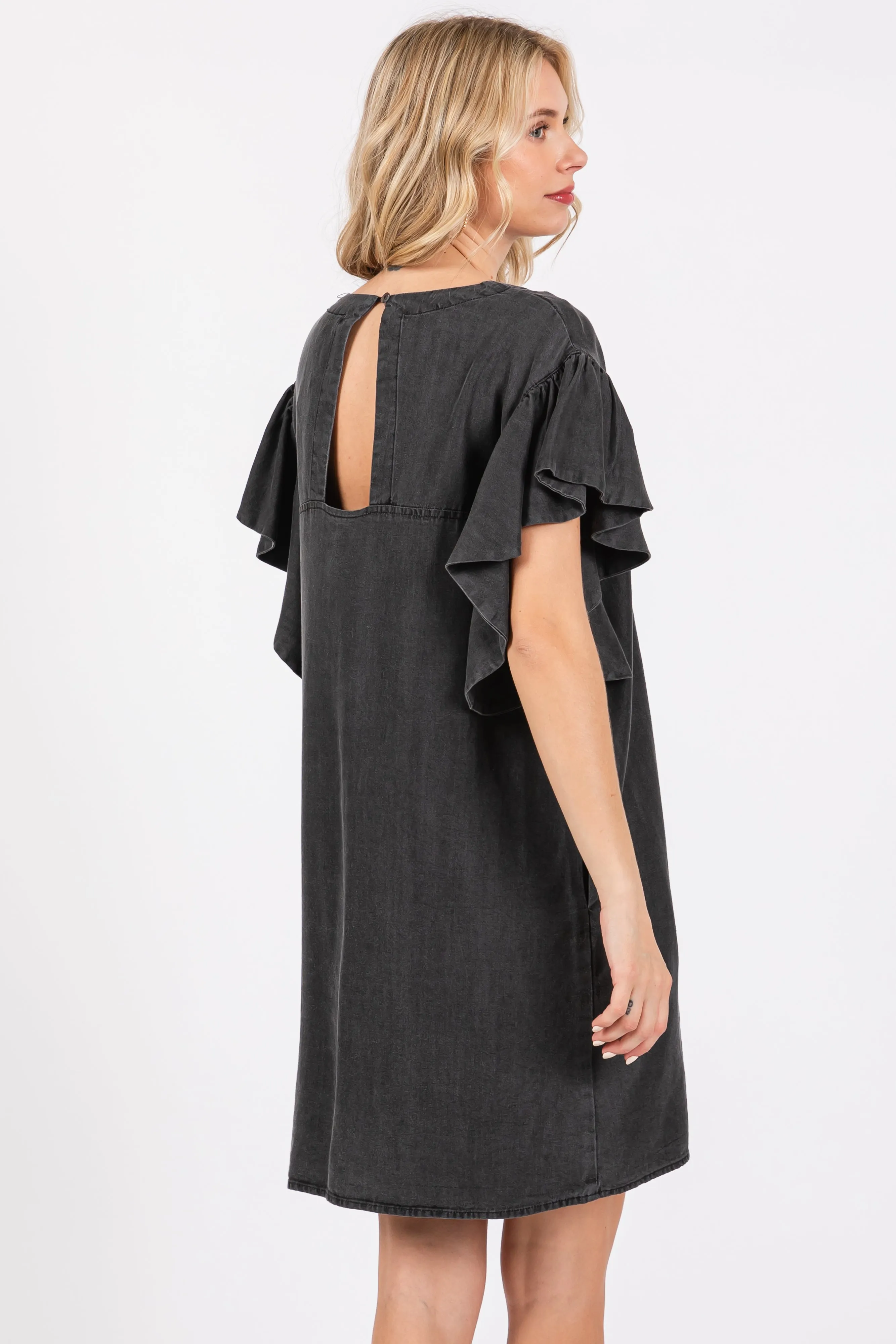 Charcoal Ruffle Sleeve Mini Dress sold by Pinkblush product image thumbnail 3