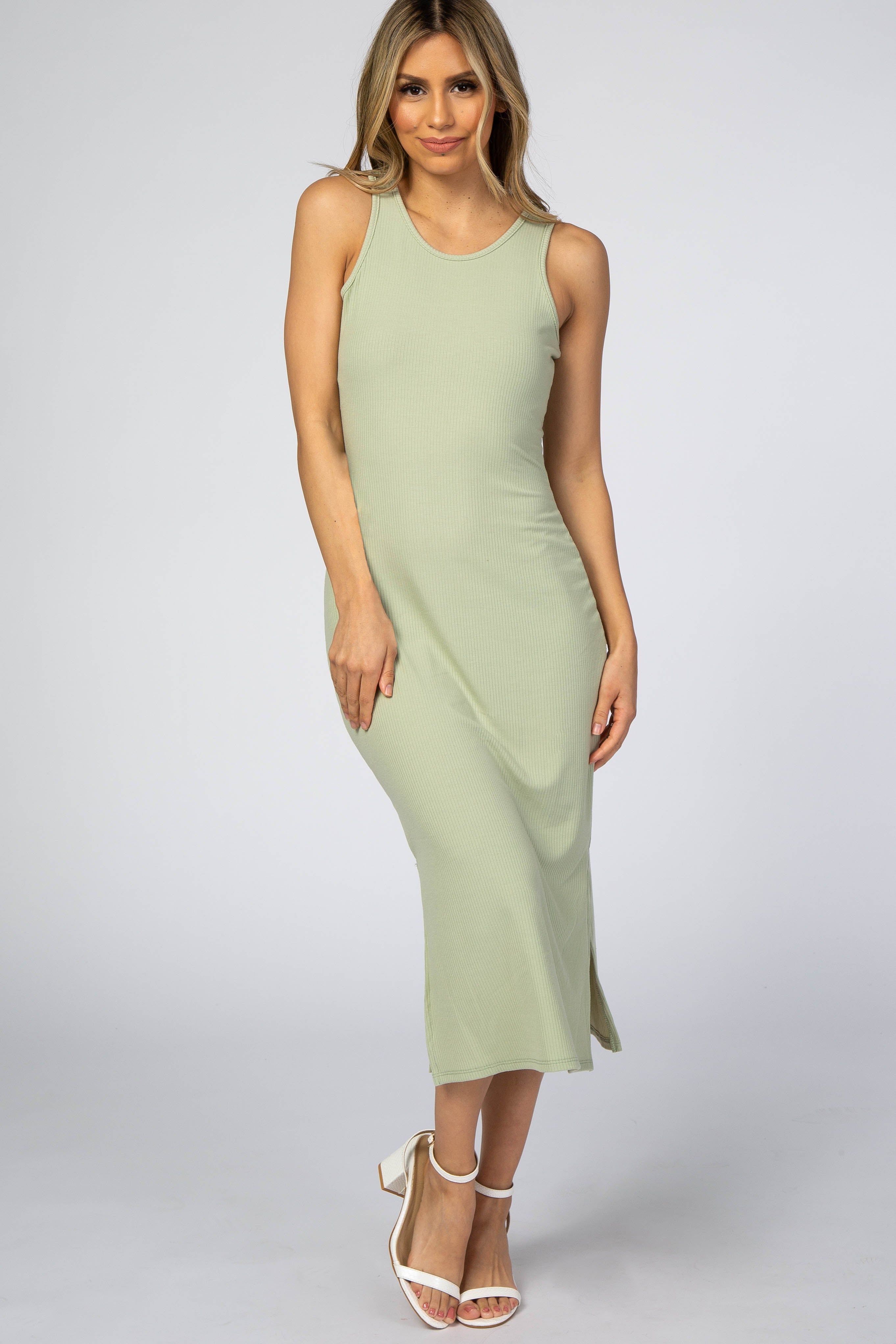 Light Green Ribbed Sleeveless Fitted Midi Dress sold by Pinkblush product image thumbnail 4